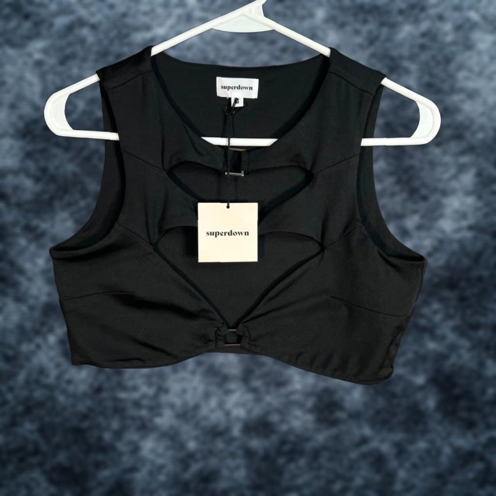 superdown VINTAGE Superdown Tank Top Cropped Womens Small Black With Cutouts Hook Detail NEW! Size M / US 6-8 / IT 42-44 - 1 Thumbnail
