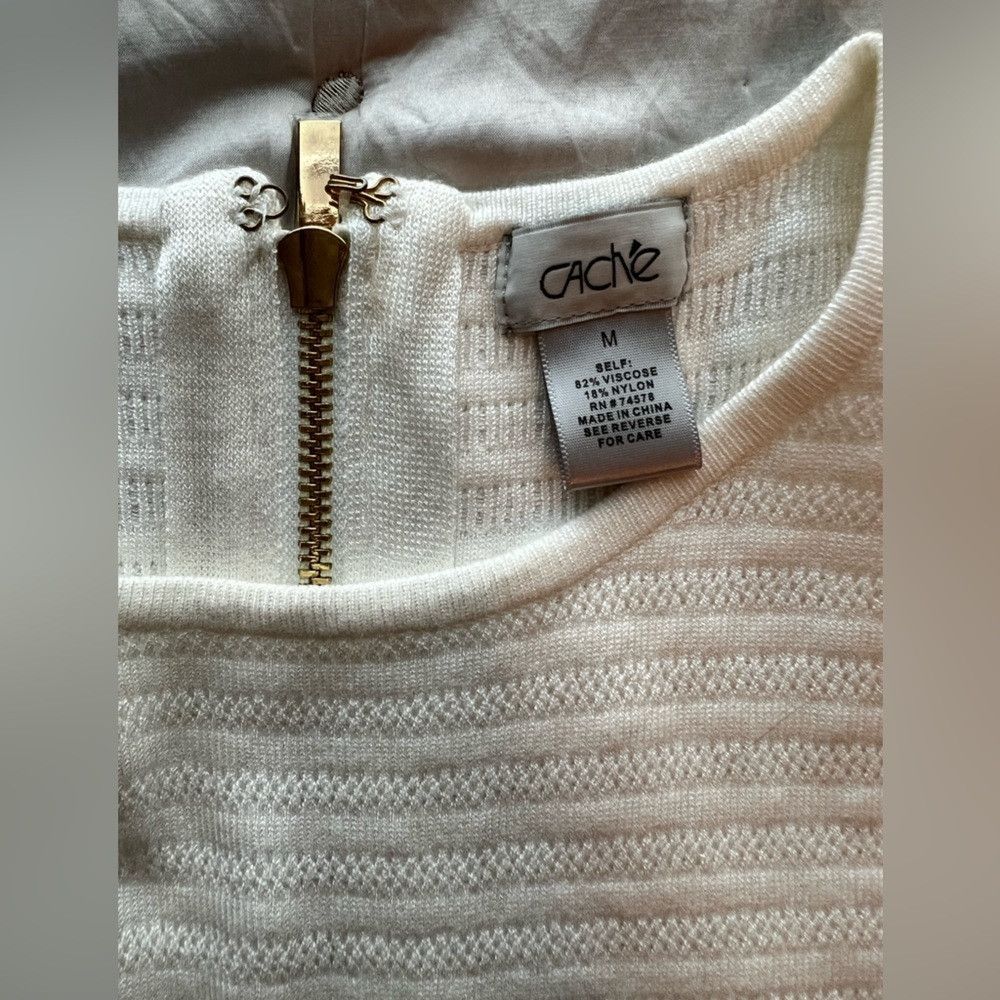 Other Cache White Ribbed Sheath Midi Dress | Textured Knit Size M / US 6-8 / IT 42-44 - 8 Thumbnail