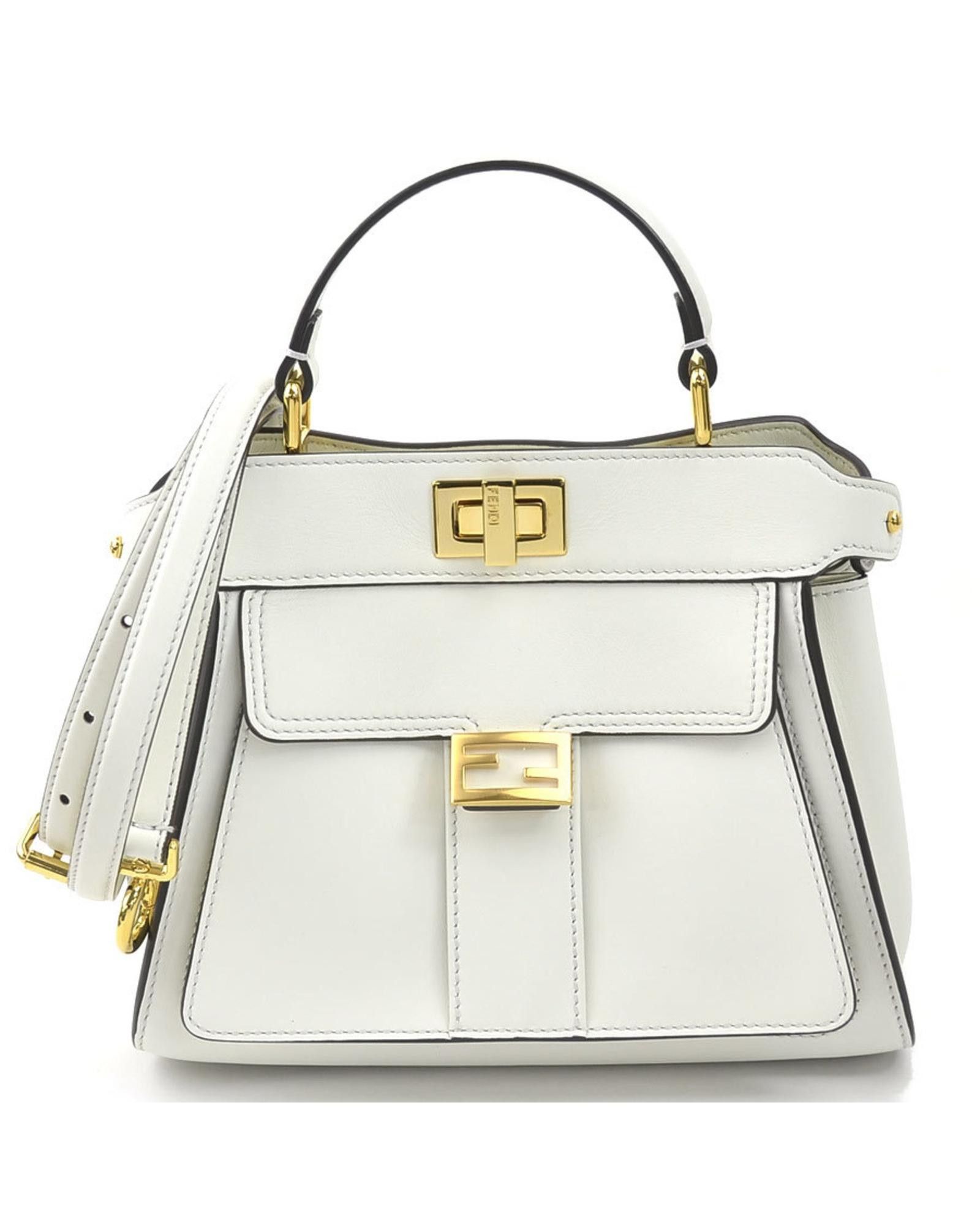 image of Fendi Elegant Leather Handbag With Timeless Design in White, Women's