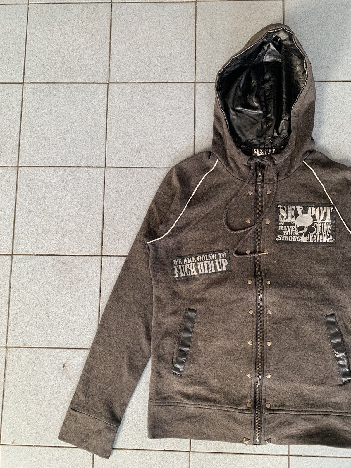If Six Was Nine Sex Pot Revenge Punk Leather Hooded Patches Zipper Jacket Size US L / EU 52-54 / 3 - 2 Thumbnail