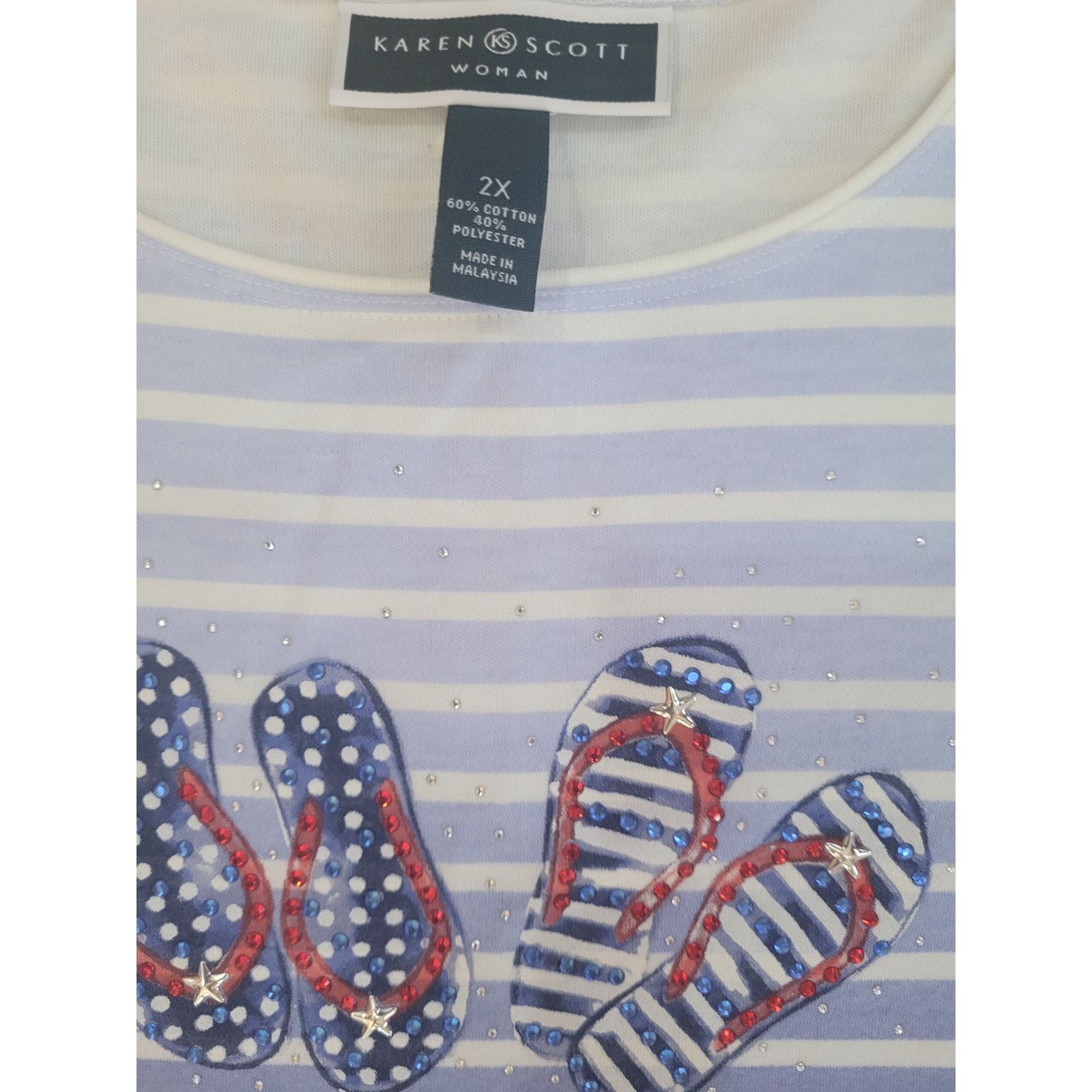 Other Karen Scott Blu/Wht Striped Shirt Flip Flop Design NWOT 2X Size XXL / US 16-18 / IT 52-54 - 5 Thumbnail