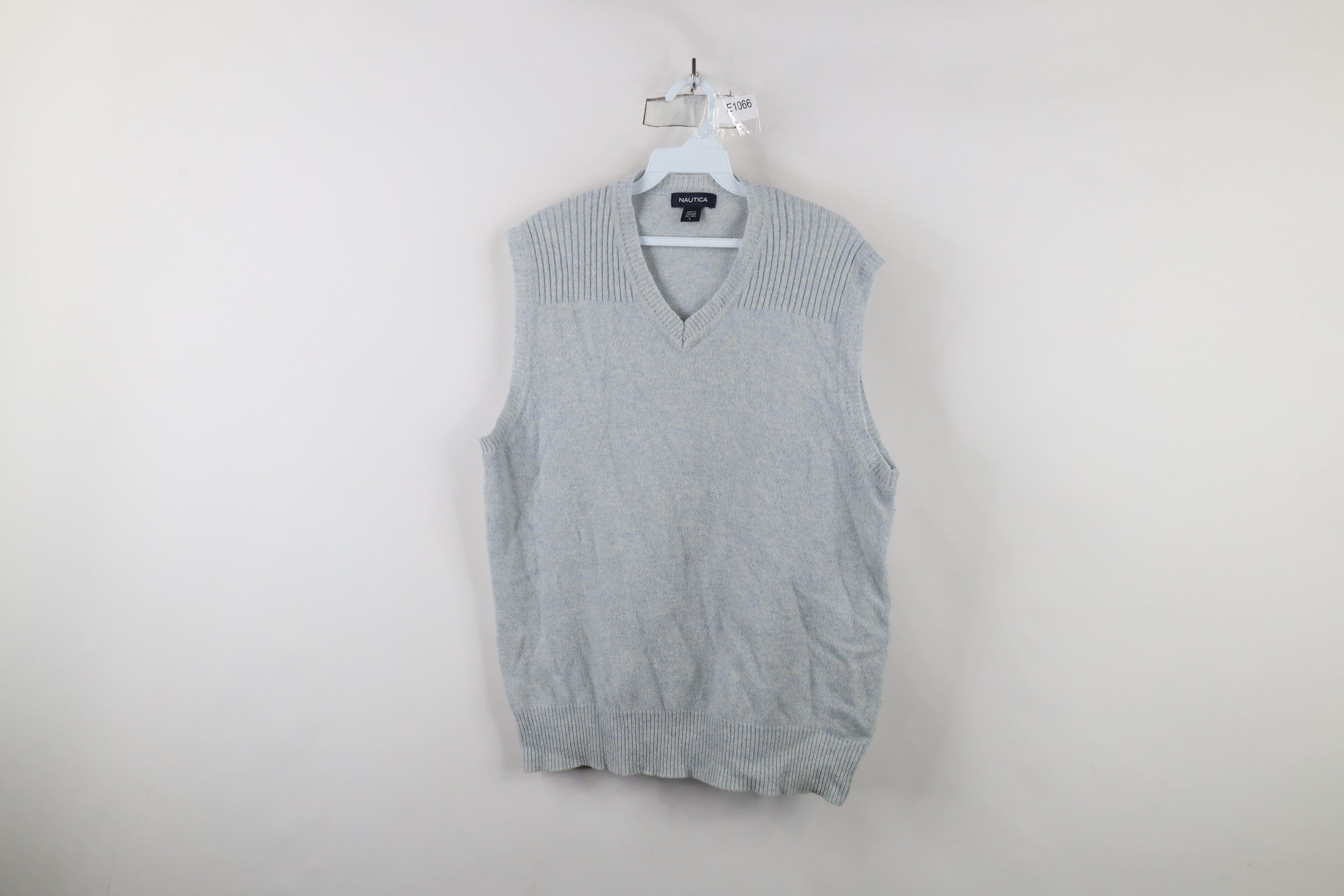 Nautica × Vintage Vintage 90s Nautica Wool Knit V-Neck Sweater Vest Light Blue Size US L / EU 52-54 / 3 - 1 Thumbnail