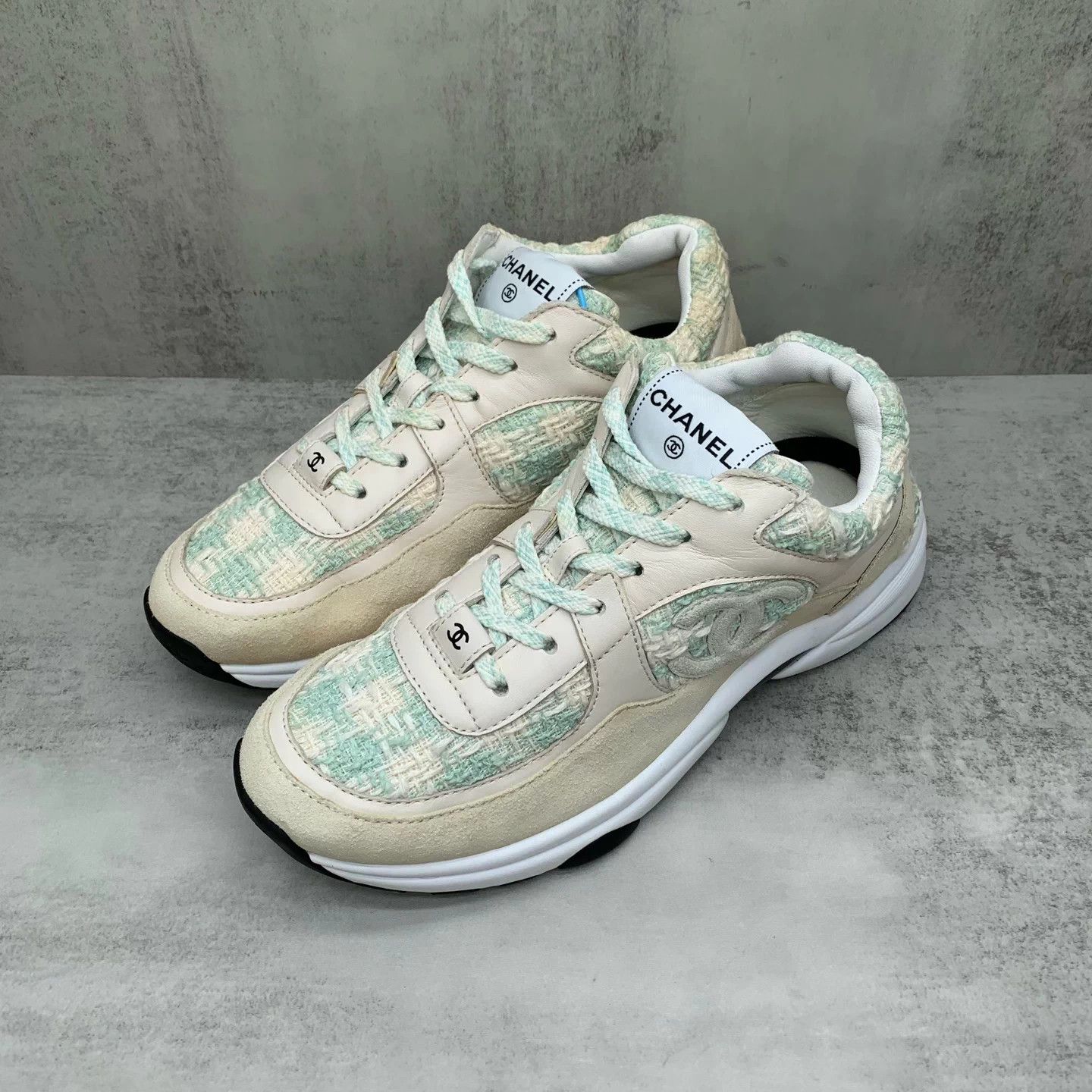 Chanel Chanel Green Tweed Woven Sneakers 40EU 99New Size US 9 / IT 39 - 1 Thumbnail