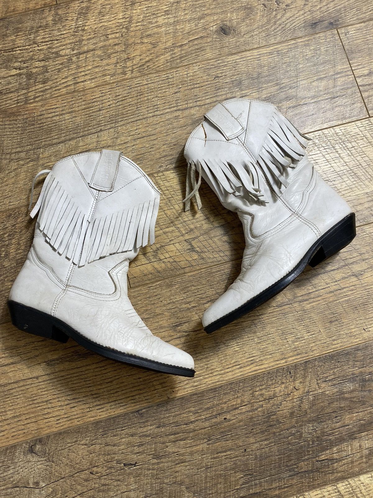 Leather Vintage Billy Joe White Leather Fringe Cowboy Boots Spain Size US 6 / IT 36 - 1 Thumbnail