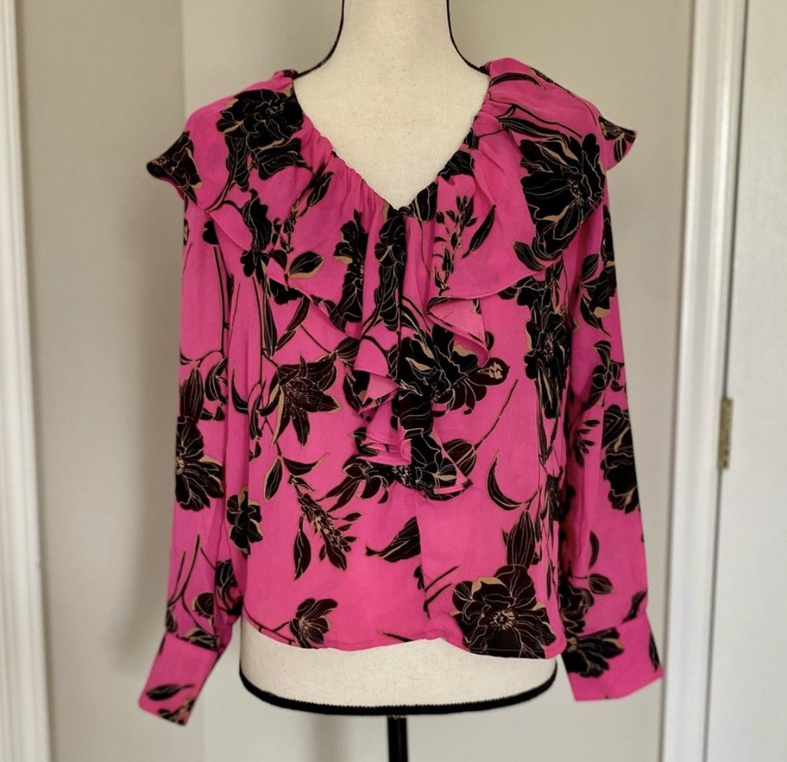 Other VICI HOT PINK FLORAL V NECK RUFFLED BLOUSE TOP Size M / US 6-8 / IT 42-44 - 1 Thumbnail