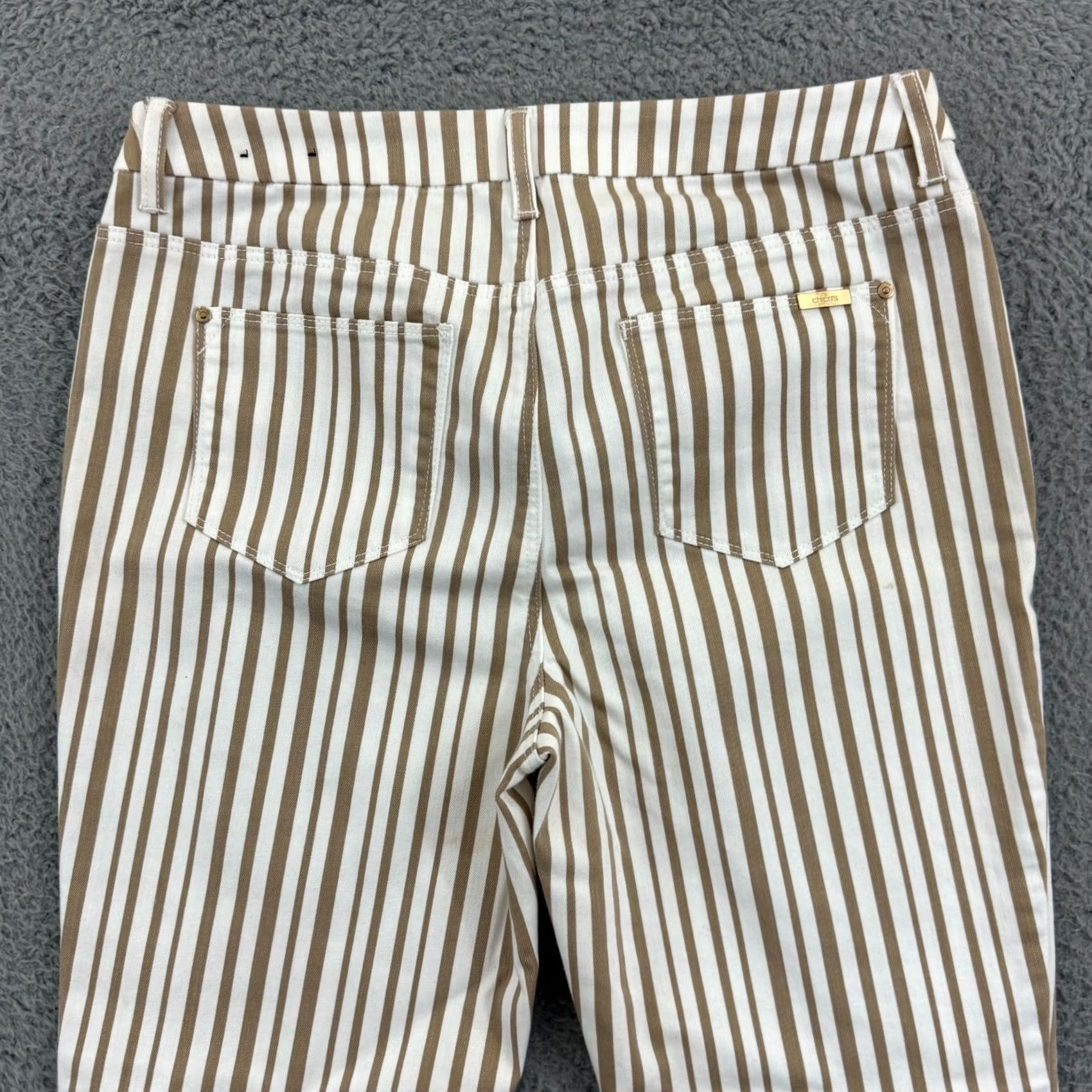 Vintage Chico's Pants Womens 1 So Slimming Girlfriend Ankle 32x30 Tan Striped Stretch Zip Size 25" / US 0 / IT 36 - 4 Thumbnail