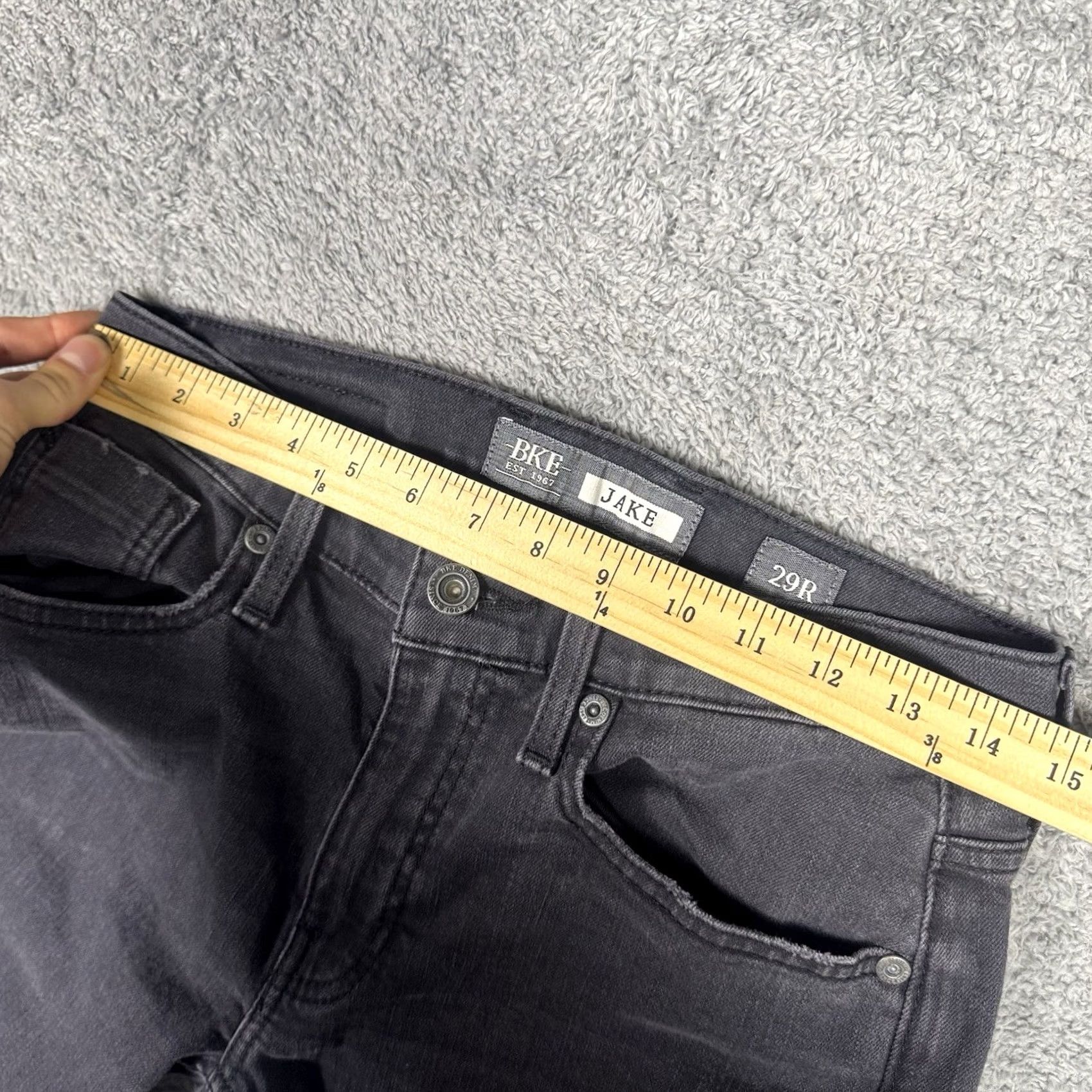 Vintage BKE Jake Jeans Mens 29R Charcoal Straight Stretch Mid Rise Denim Whisker Cowboy Reg Mens Jeans Size US 29 - 3 Thumbnail