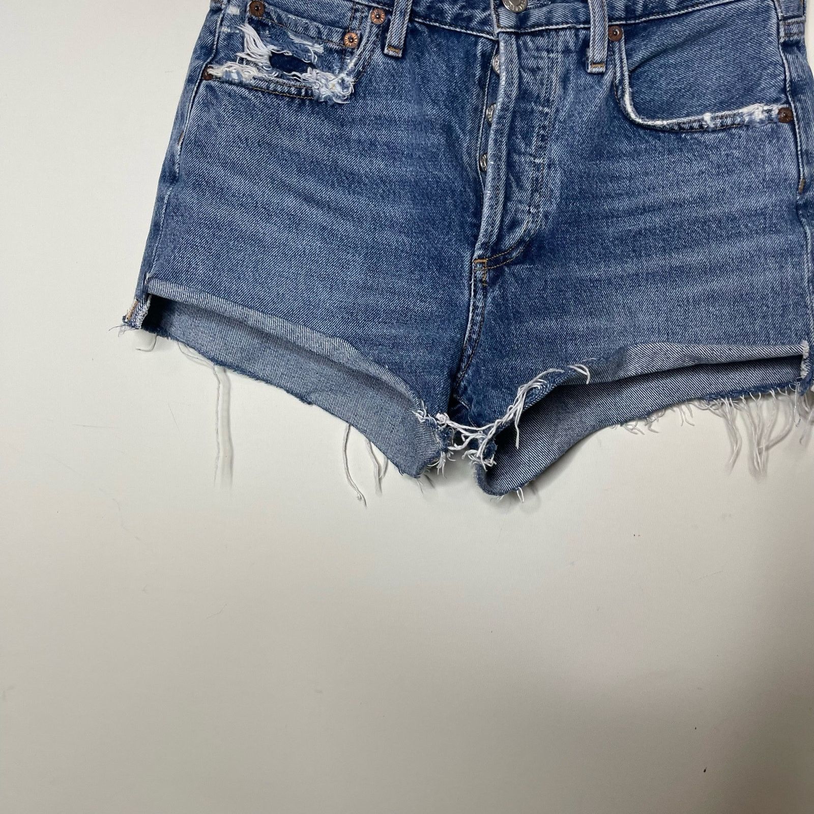 Agolde AGOLDE Parker Distressed Denim Cutoff Shorts Womens Blue 24 Size 24" / US 00 / IT 34 - 3 Thumbnail