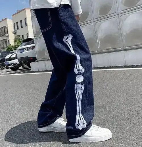 Japanese Brand Embroidery Skeleton Straight Jean Size US 30 / EU 46 - 1 Thumbnail