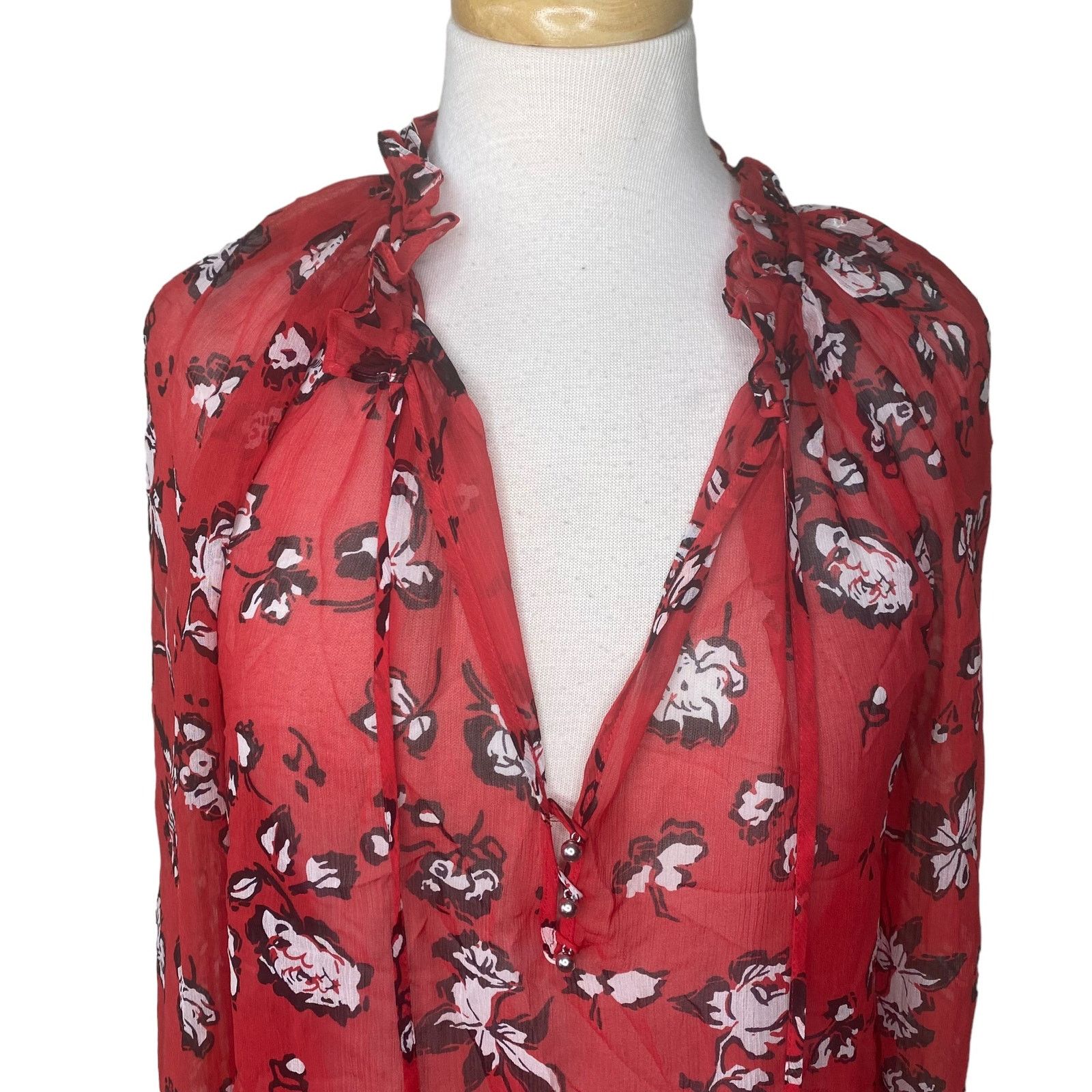 Veronica Beard VERONICA BEARD Antonette Silk Peasant Top Size 6 Red Multi Size M / US 6-8 / IT 42-44 - 5 Thumbnail