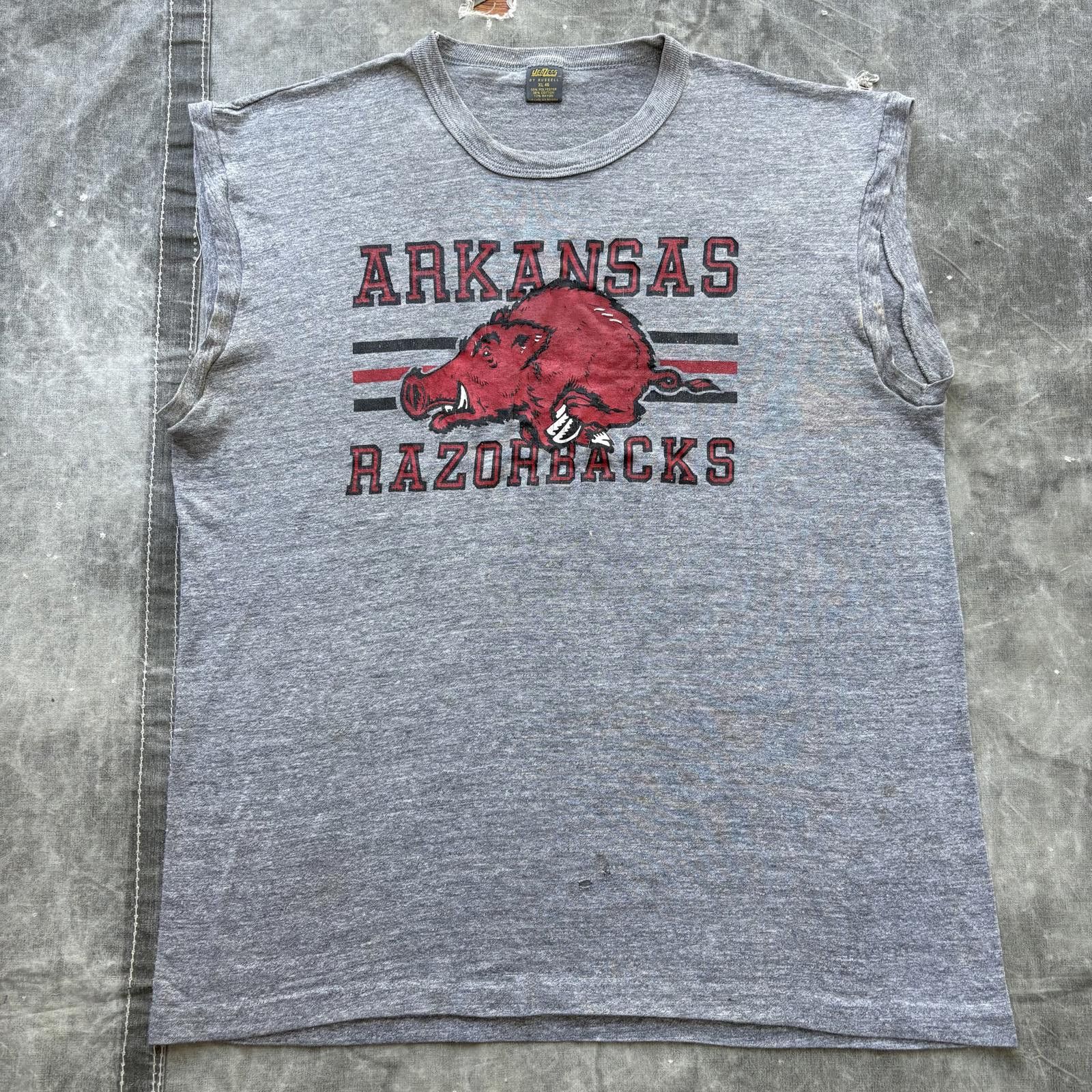 Jerzees Vintage 80s University Arkansas Razorbacks Sleeveless Shirt Size US L / EU 52-54 / 3 - 1 Thumbnail