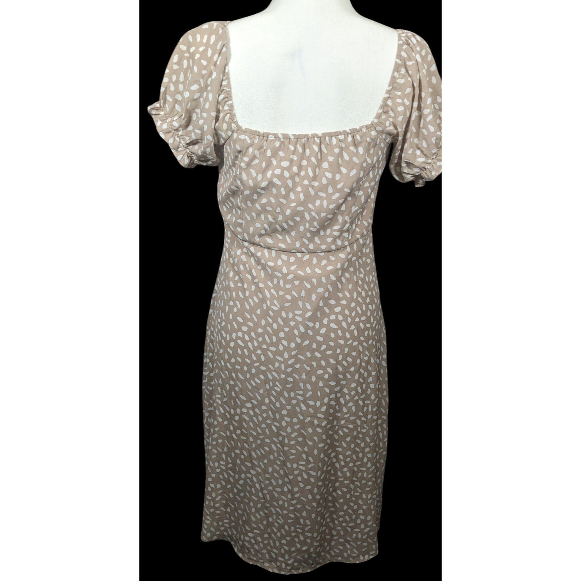 Other She + Sky Beige With White Pips Puffy Sleeve Dress Size M / US 6-8 / IT 42-44 - 4 Thumbnail