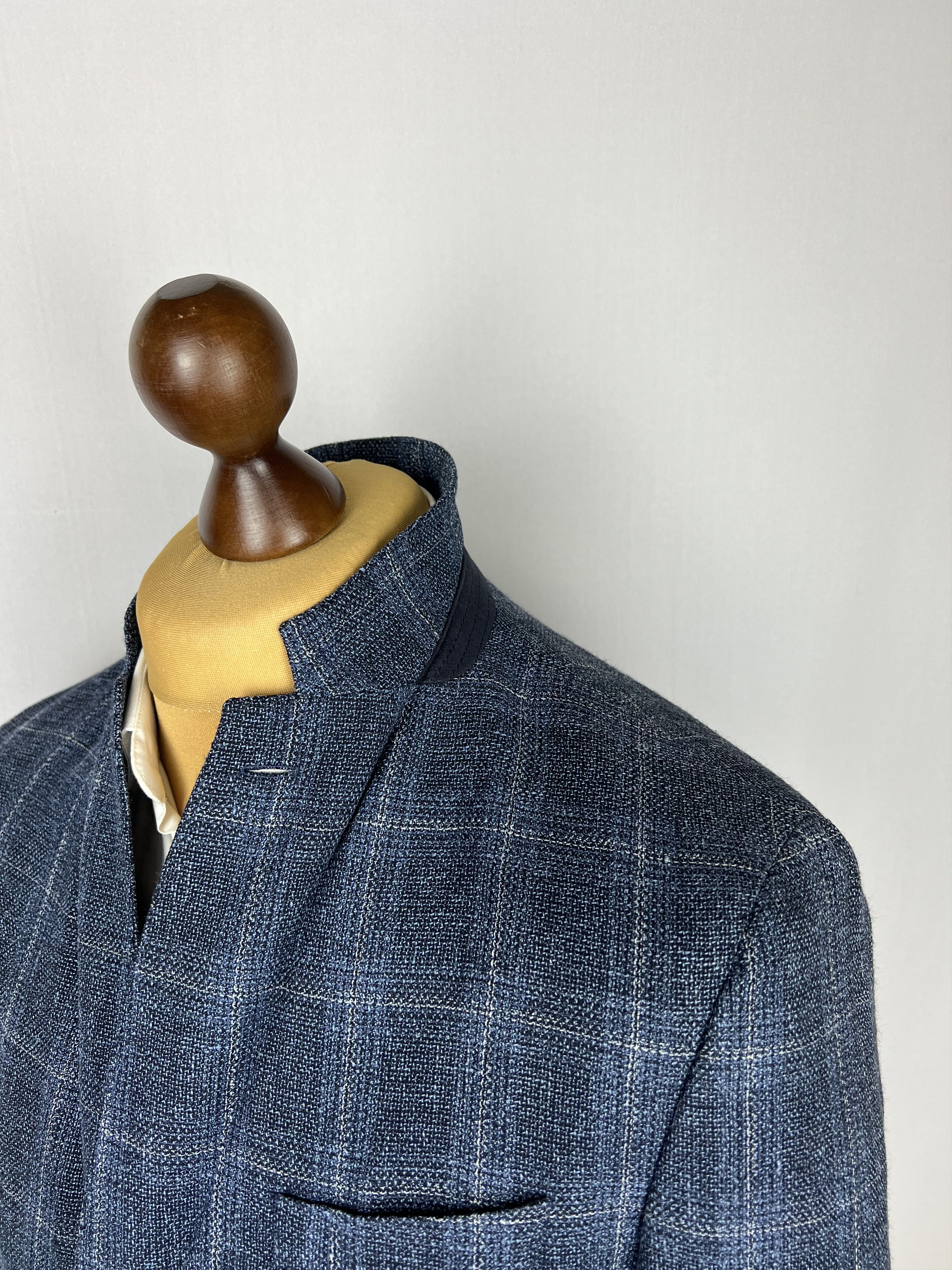 Hugo Boss Navy Windowpane Check Wool\Linen Sport Coat Size 40R - 5 Thumbnail