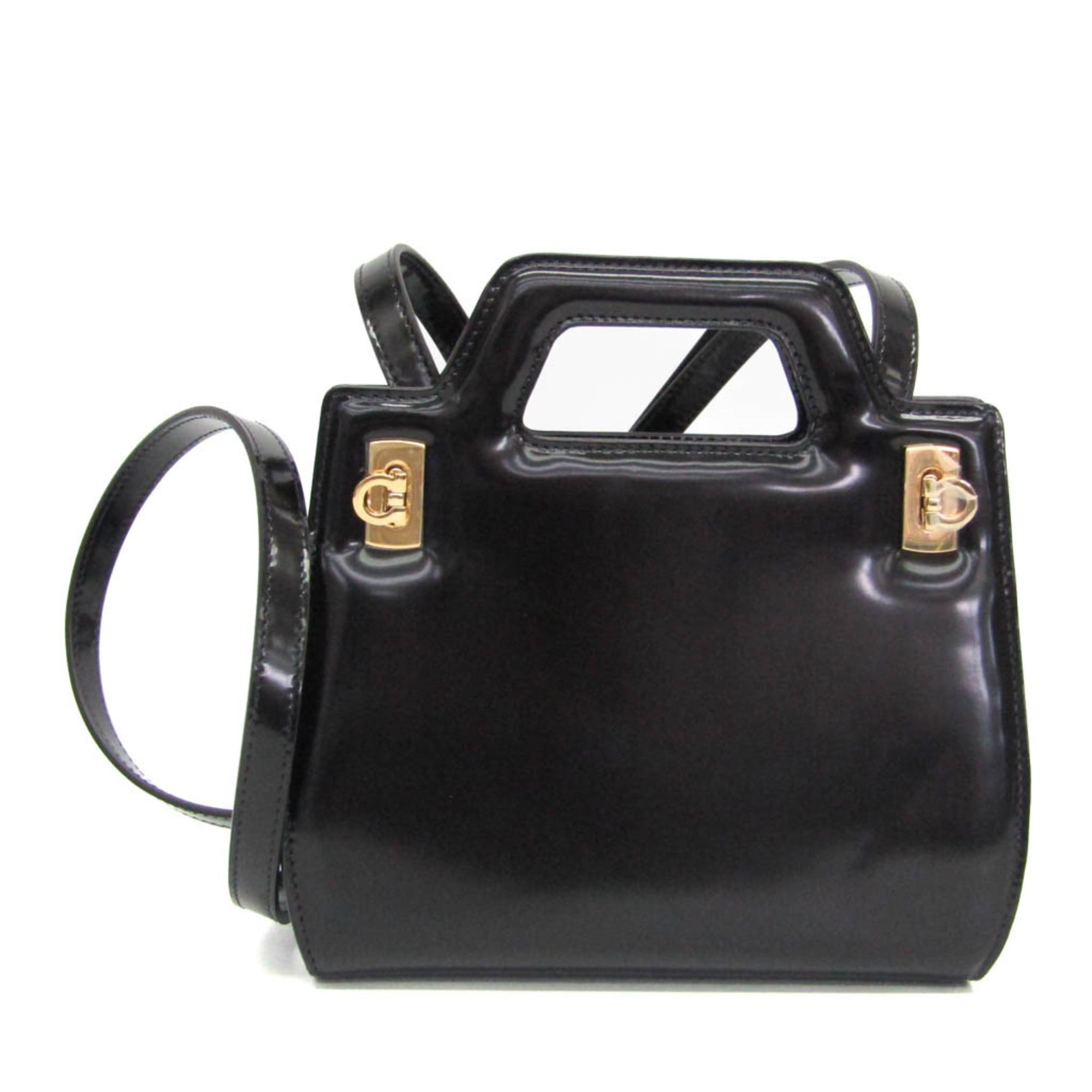 Salvatore Ferragamo Salvatore Ferragamo Gancini Wanda AU-21 3485 Women's Leather Handbag,Shoulder Bag Black Size ONE SIZE - 1 Thumbnail