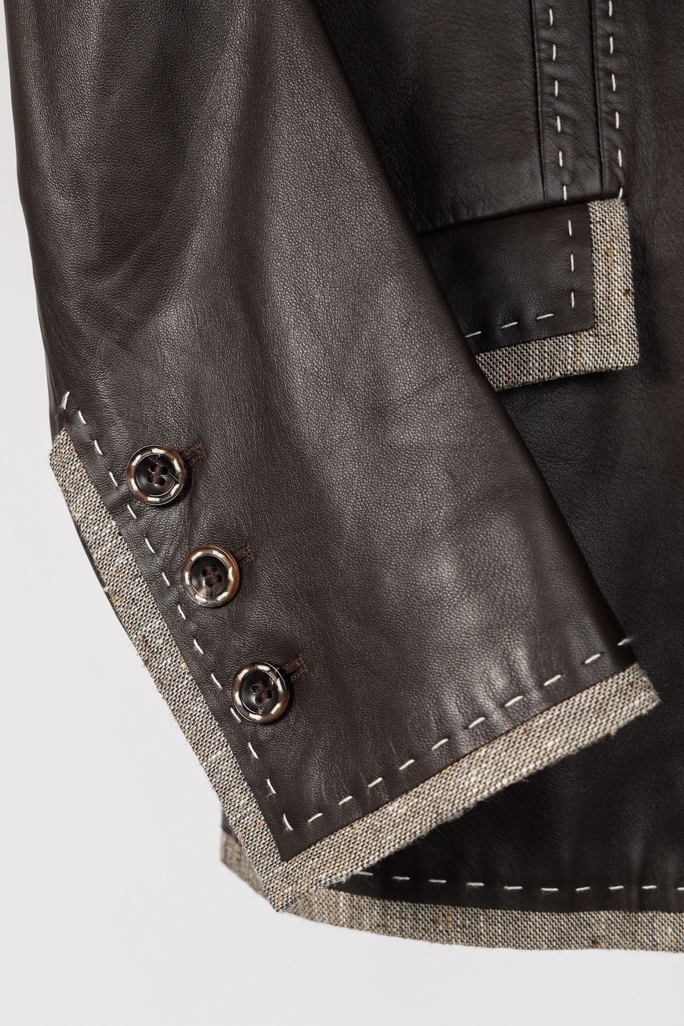 Escada Escada Brown Leather Topstitched & Trimmed Blazer Size L / US 10 / IT 46 - 7 Thumbnail