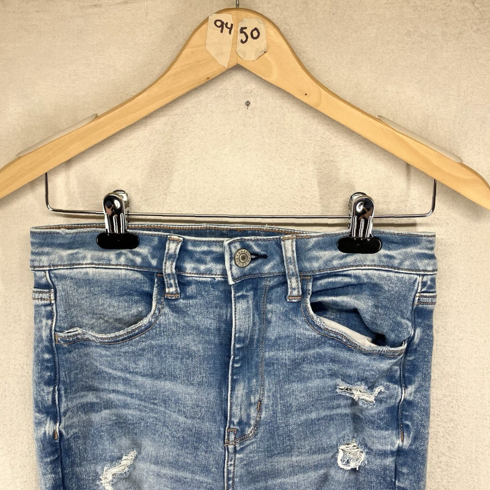 American Eagle Outfitters American Eagle Outfitters Jeggings Women 6 Short Distressed Blue Next Level Stretch Super Hi Rise 5-Pocket Design Size 28" / US 6 / IT 42 - 5 Thumbnail