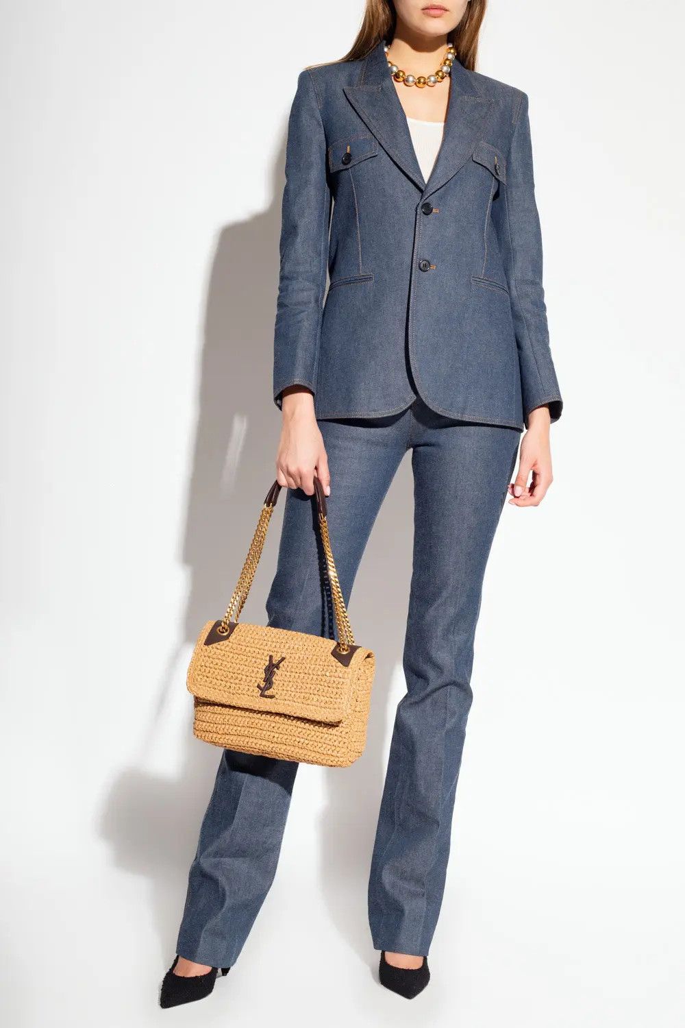 Saint Laurent Paris o1b1hav111224 Straight-leg Pants in Denim in Blue Size 30" / US 8 / IT 44 - 2 Thumbnail