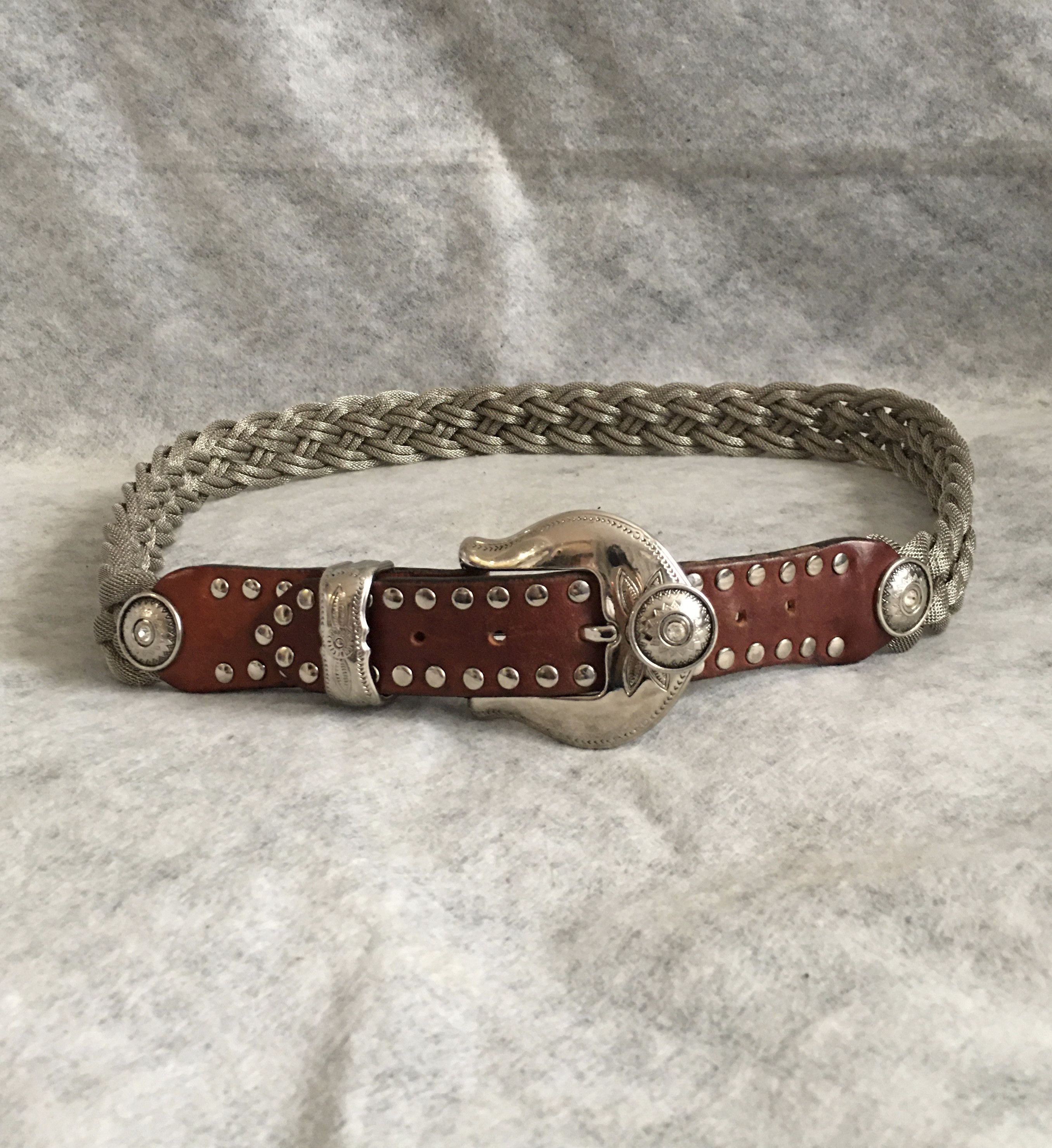 Other MANNI Italy Belt Leather Braided Metal Studs Size 36 Size ONE SIZE - 2 Thumbnail