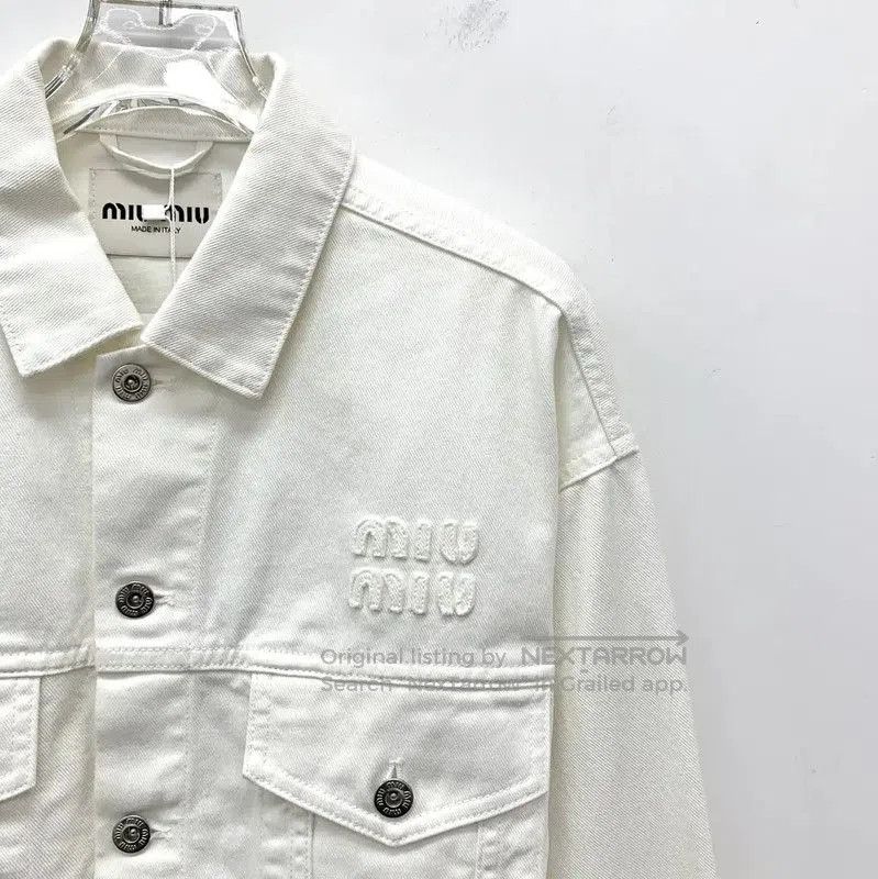 Miu Miu Miu Miu White Cotton Cropped Jacket . Size XS / US 0-2 / IT 36-38 - 2 Thumbnail