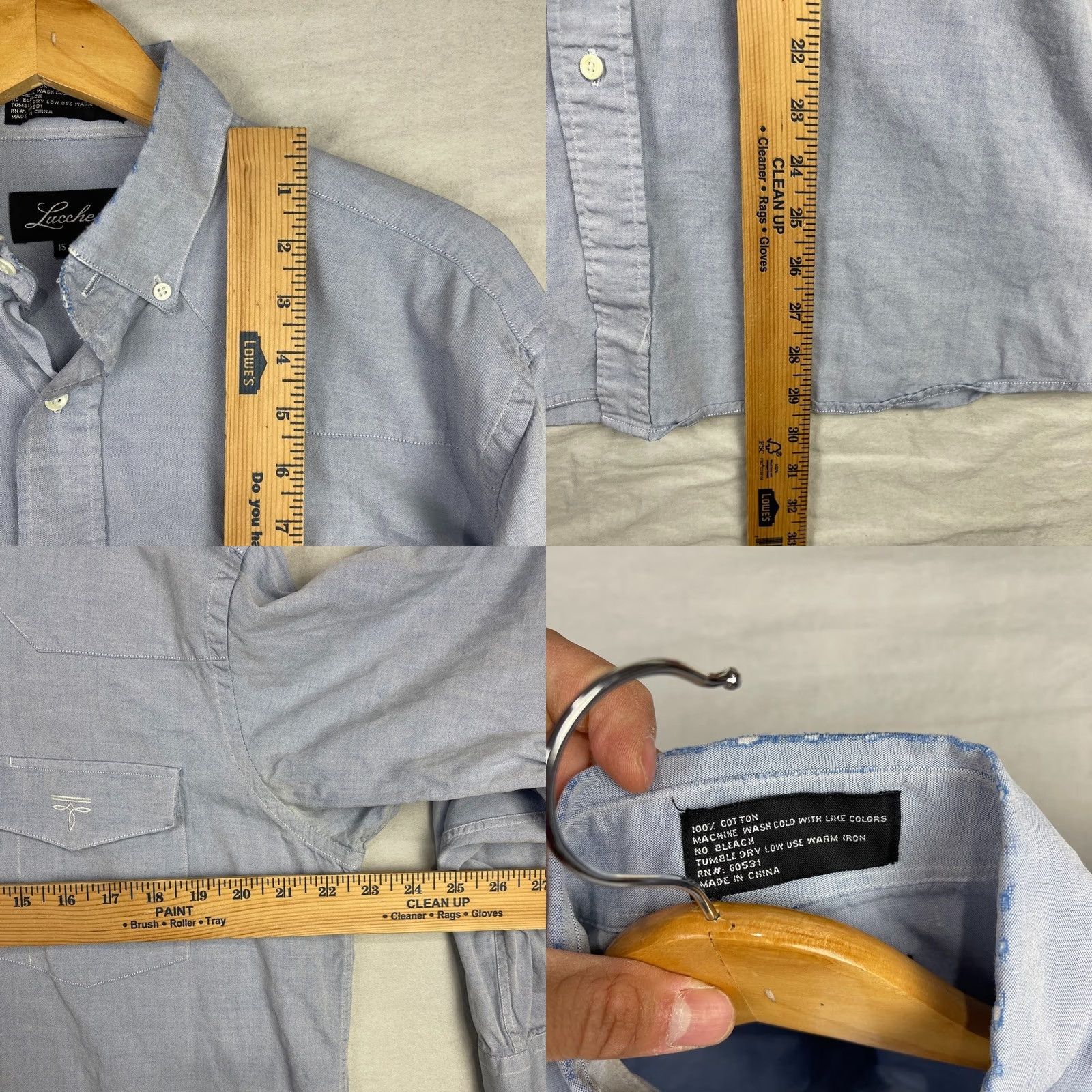 Vintage Lucchese Shirt Mens 34 Blue Chambray Western Button Down Long Sleeve Cowboy Shirt Men Casual Button-Up Size US S / EU 44-46 / 1 - 8 Thumbnail