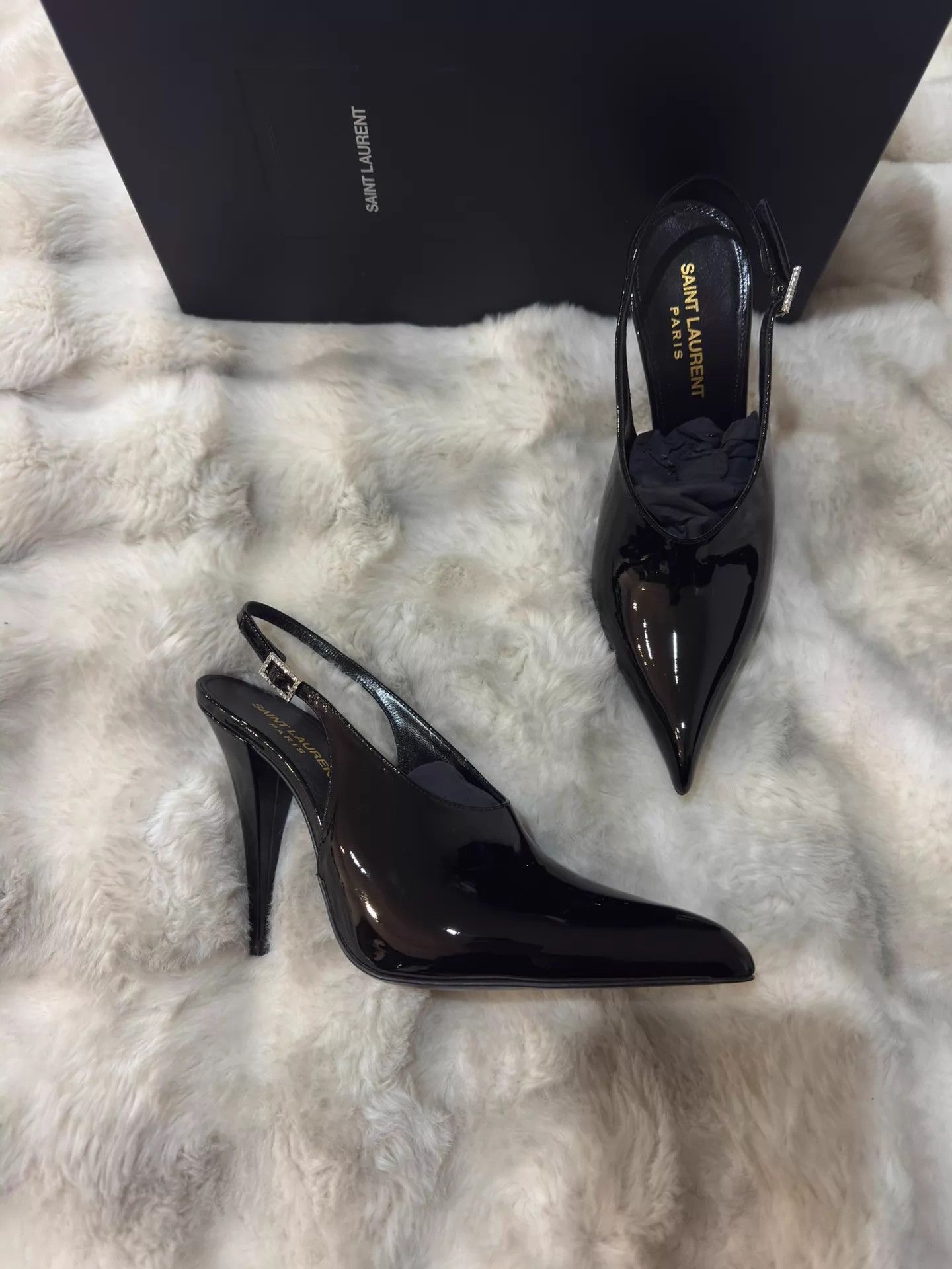 Yves Saint Laurent YSL Crystal Patent Leather Pointed Heels Size US 5.5 / IT 35.5 - 1 Thumbnail