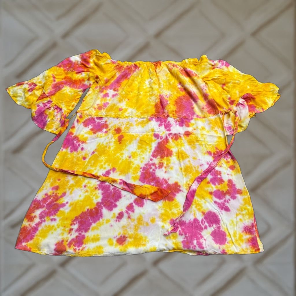 Bell Unbranded Blouse Women 2X Multicolor Tie-Dye Off the Shoulder Bell Sleeve Rayon Tunic Beach Colorful Womens Size XXL / US 16-18 / IT 52-54 - 1 Thumbnail