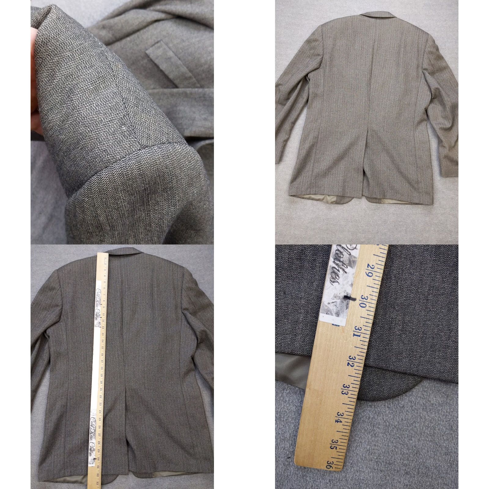 Olive VINTAGE Oliver Mens 44 Wool Herringbone Sport Coat 2 Piece Gray Notch Lapel Two-Button 90s Preppy Business Casual Formal Wedding Mens Size US S / EU 44-46 / 1 - 8 Thumbnail