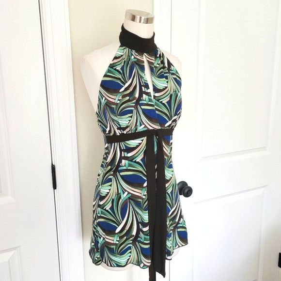 Macys Juniors' BCX Green Keyhole Abstract Print Tunic Top Y2K Size M / US 6-8 / IT 42-44 - 3 Thumbnail