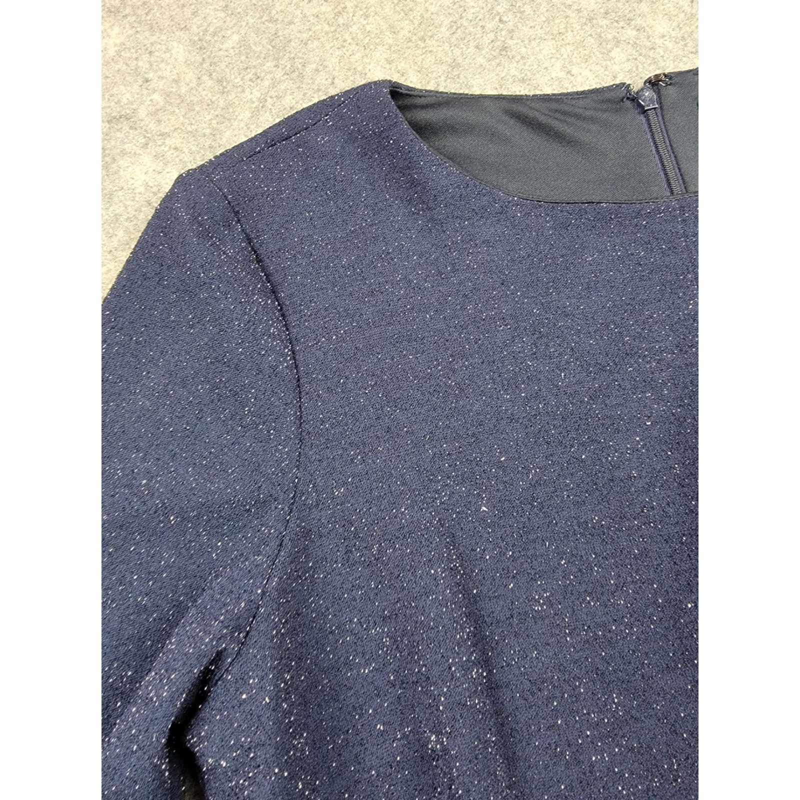 Ralph Lauren Lauren Ralph Lauren Dress Womens 12 Navy Blue Bell Sleeve Metallic Sheath Party Dress Size XL / US 12-14 / IT 48-50 - 4 Thumbnail
