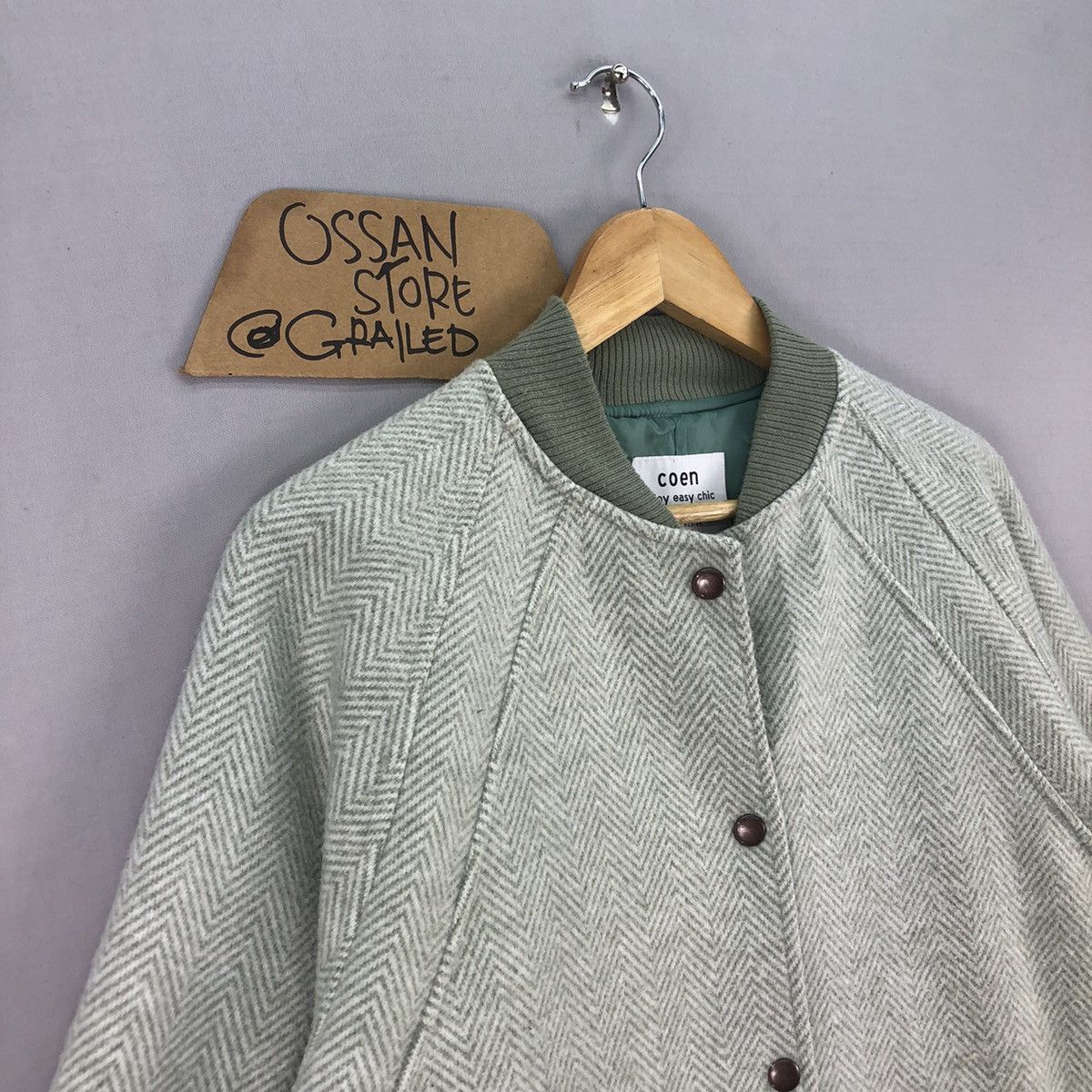 Japanese Brand Y2K Coen Herringbone Long Wool Jacket Size US M / EU 48-50 / 2 - 2 Thumbnail
