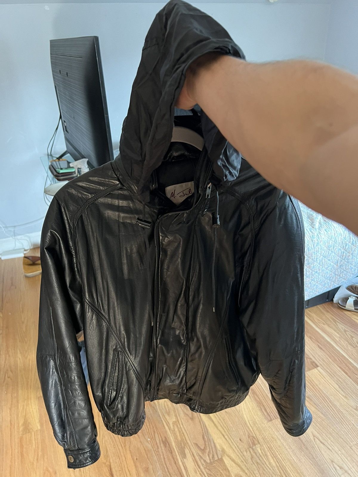 M. Julian Vintage leather bomber with attached hood