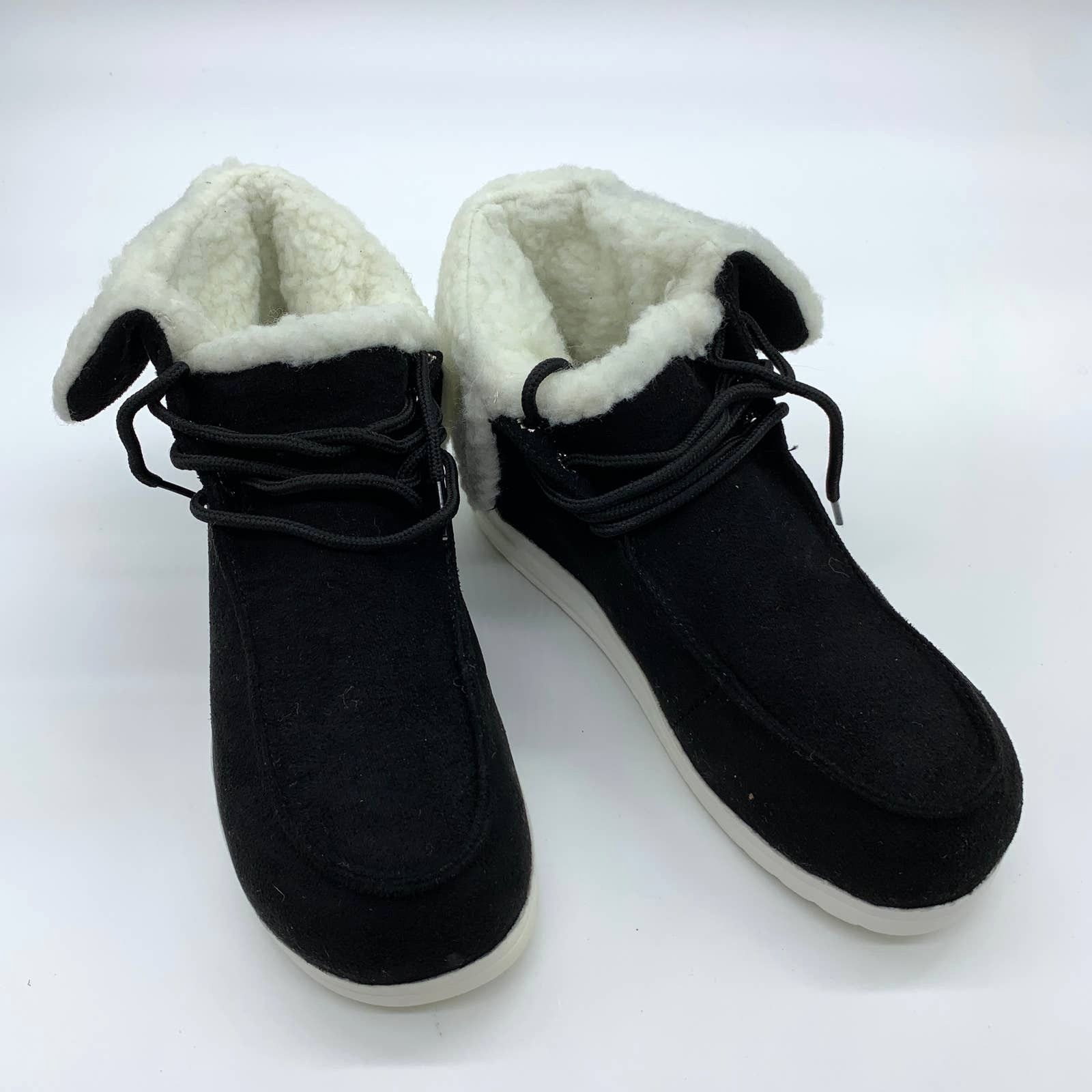 Other Women's Boots Black Size 6.5 Fleece Cuff Lace Up Size US 6.5 / IT 36.5 - 2 Thumbnail