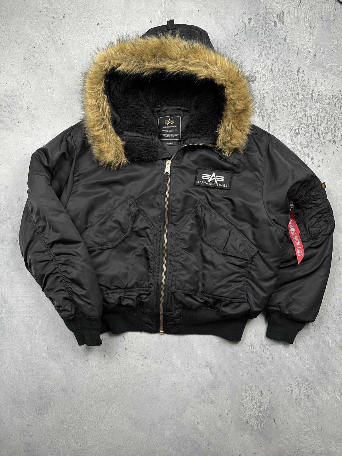 Alpha Industries CWU-45/P Black Flight Jacket Faux Fur Hood