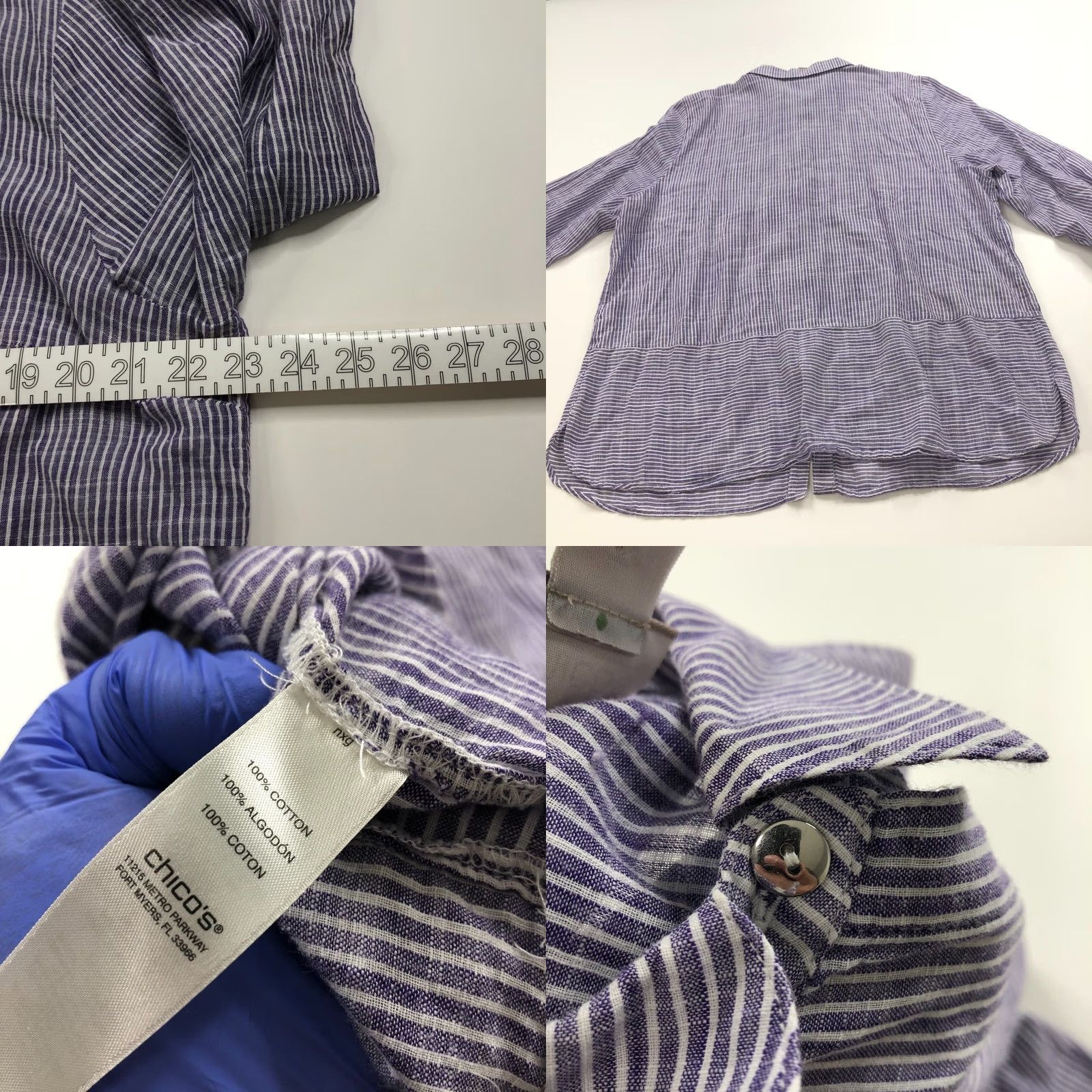 Vintage Chico's 3 100% Cotton Button Long Sleeve Striped Shirt Purple Lightweight Shirt Womens 3 Regular Striped Button-Up Casual Classic Value Box Size XS / US 0-2 / IT 36-38 - 8 Thumbnail
