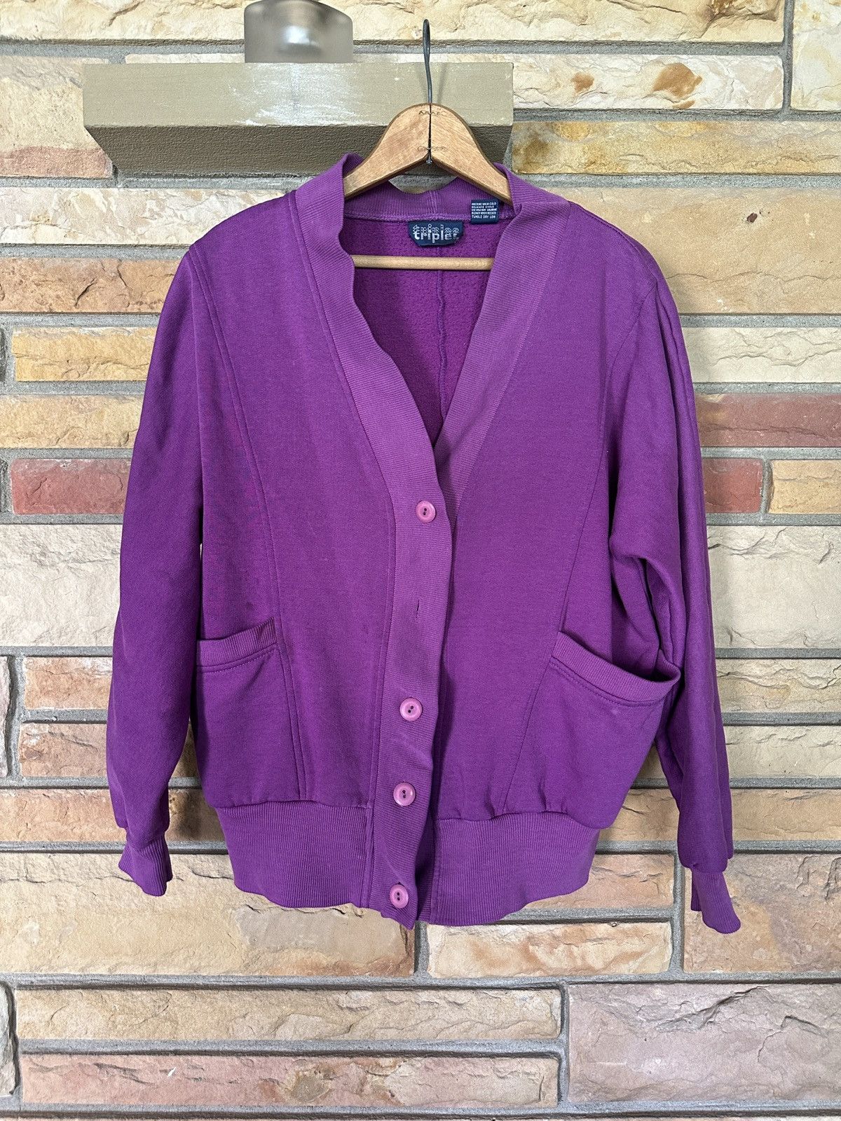 Vintage Vintage 80s Purple Oversized Cardigan Sweater Size S / US 4 / IT 40 - 1 Thumbnail
