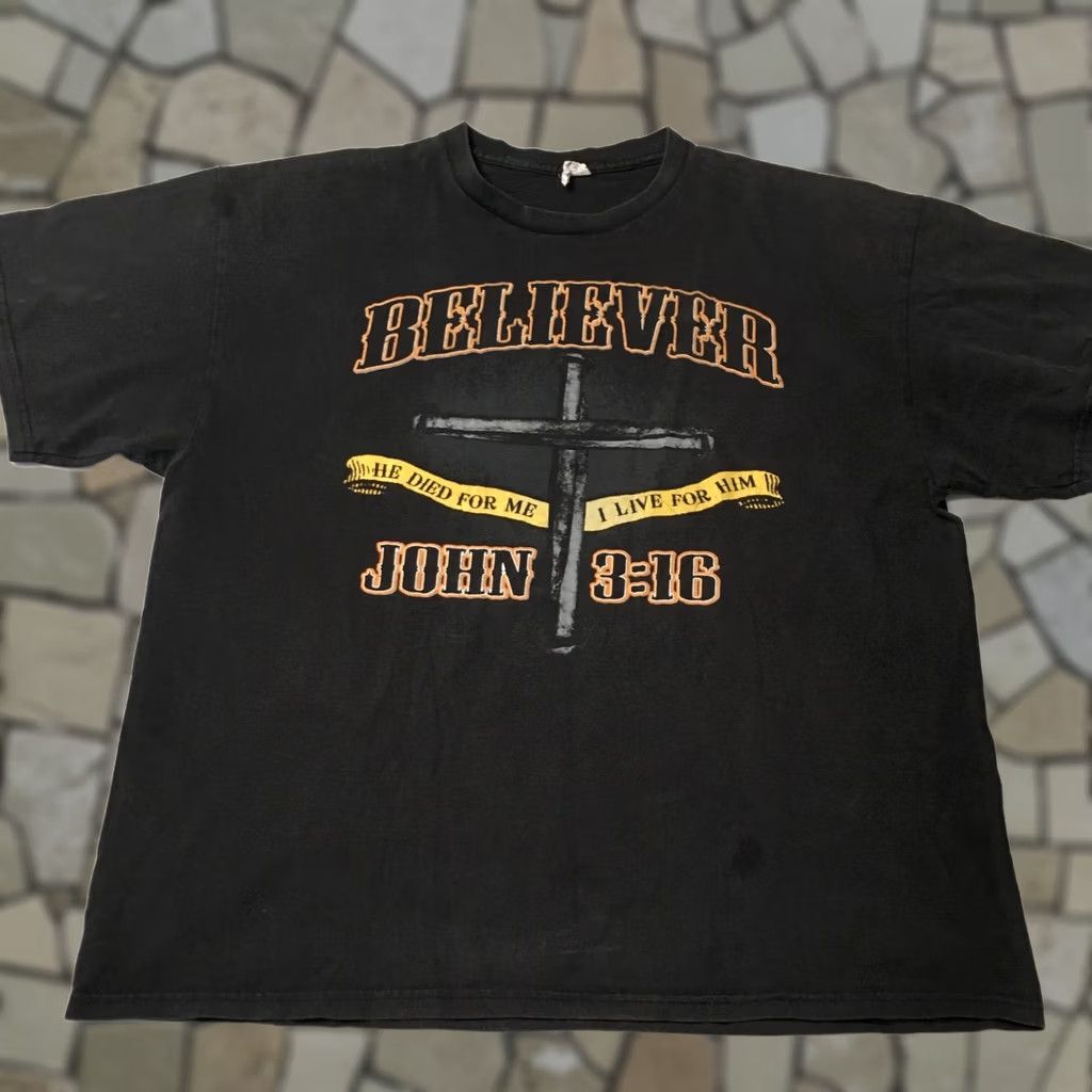 Vintage VINTAGE Believer John 3:16 Jesus Shirt Mens XL Black Cotton Polyester Graphic Print 90s VTG T-Shirt Size US XL / EU 56 / 4 - 1 Thumbnail