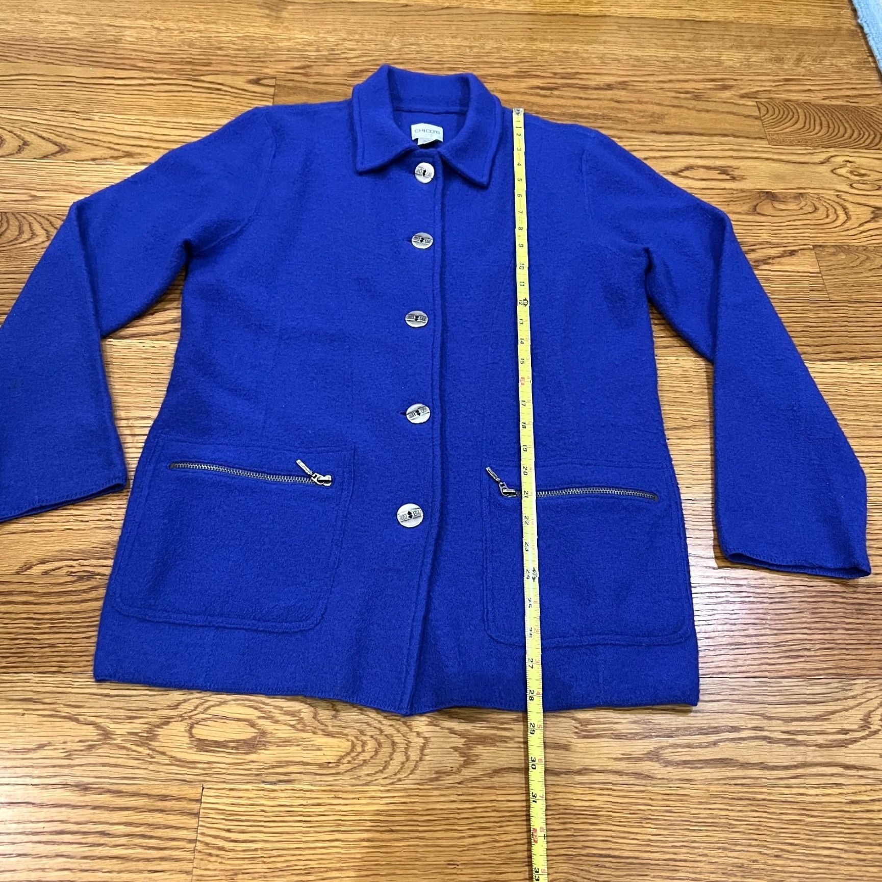 Vintage Chicos Coat Women’s Blue Mid-Length Pea Coat 0 Wool Formal Dry Clean Only Button Double Breasted Size XS / US 0-2 / IT 36-38 - 5 Thumbnail