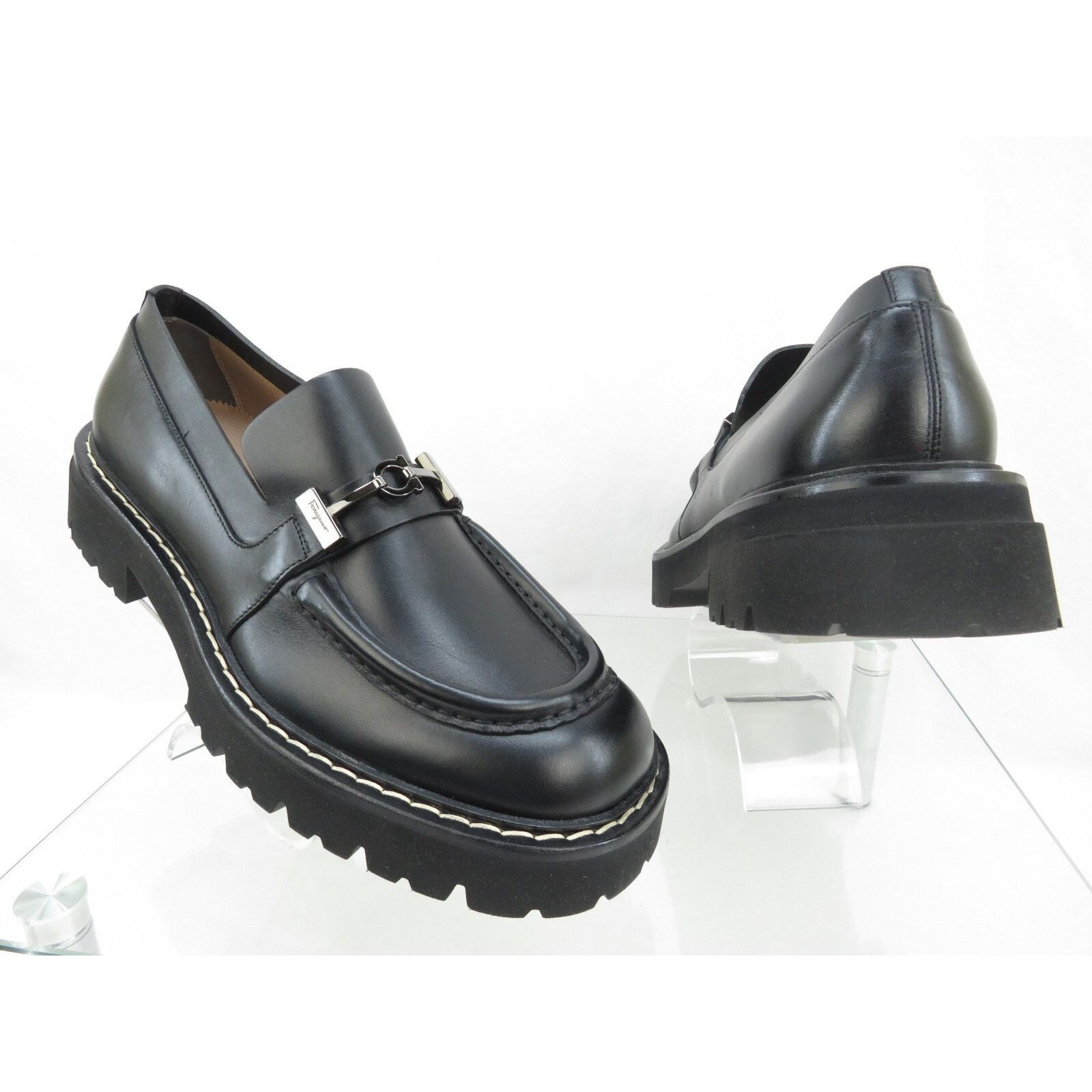 Salvatore Ferragamo FERRAGAMO IGNAZIO BLACK LEATHER GANCINI LUG LOAFERS 11.5 M Size US 11.5 / EU 44-45 - 6 Thumbnail