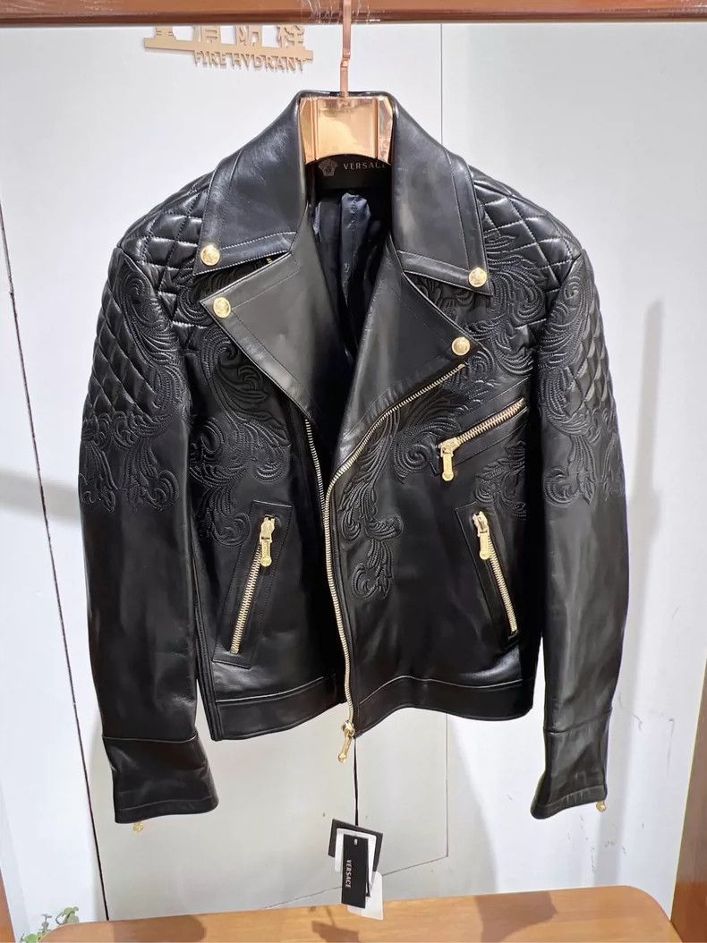 Versace Versace Men's black leather jacket Size US S / EU 44-46 / 1 - 1 Thumbnail