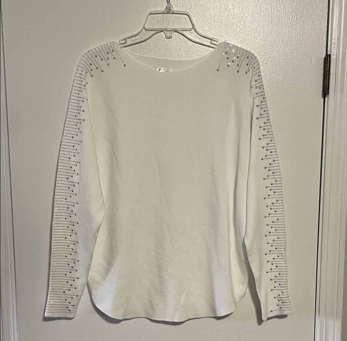 Other Siren Lily Maternity White Sweater with Embellished Sleeves Size S / US 4 / IT 40 - 1 Thumbnail