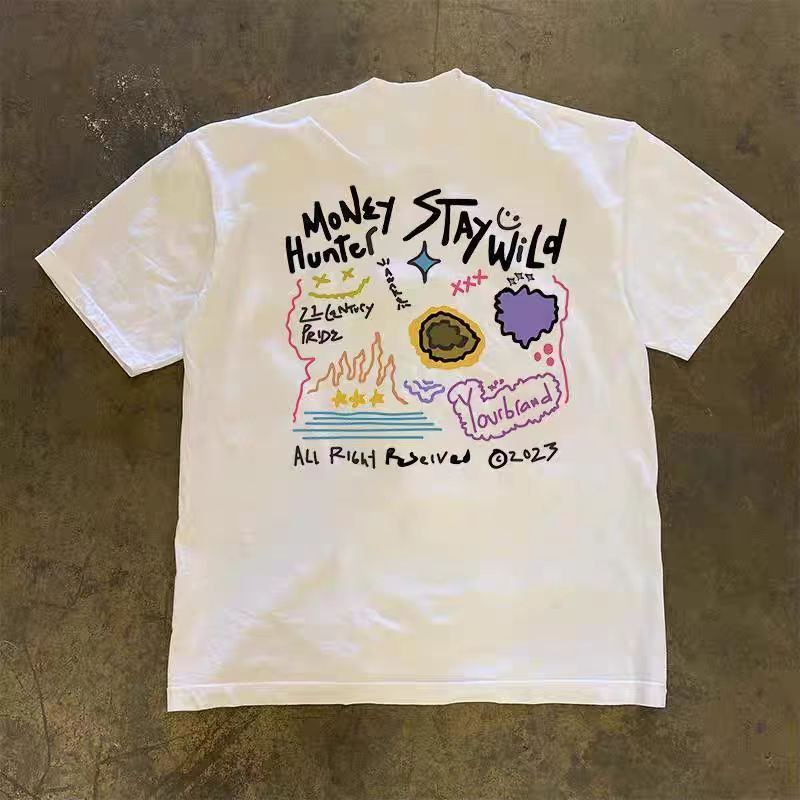 Vintage White Loose Graffiti Print Short Sleeve T-Shirt Size US M / EU 48-50 / 2 - 1 Thumbnail