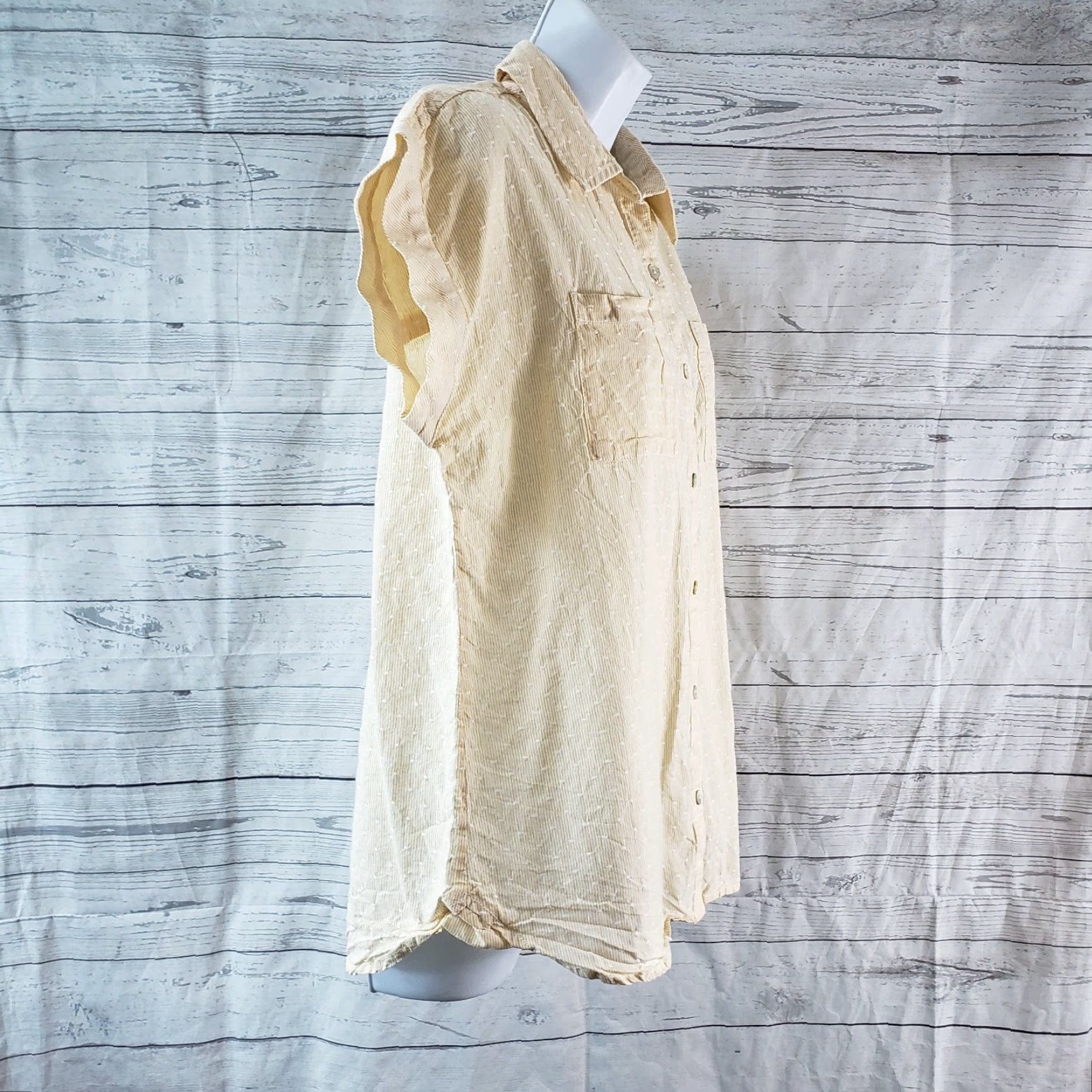 Vintage LOGO Lori Goldstein Womens Button Front Shirt XS Yellow Short Sleeve Cotton Shirt Women XS Yellow Cotton Button-Up Size XS / US 0-2 / IT 36-38 - 3 Thumbnail