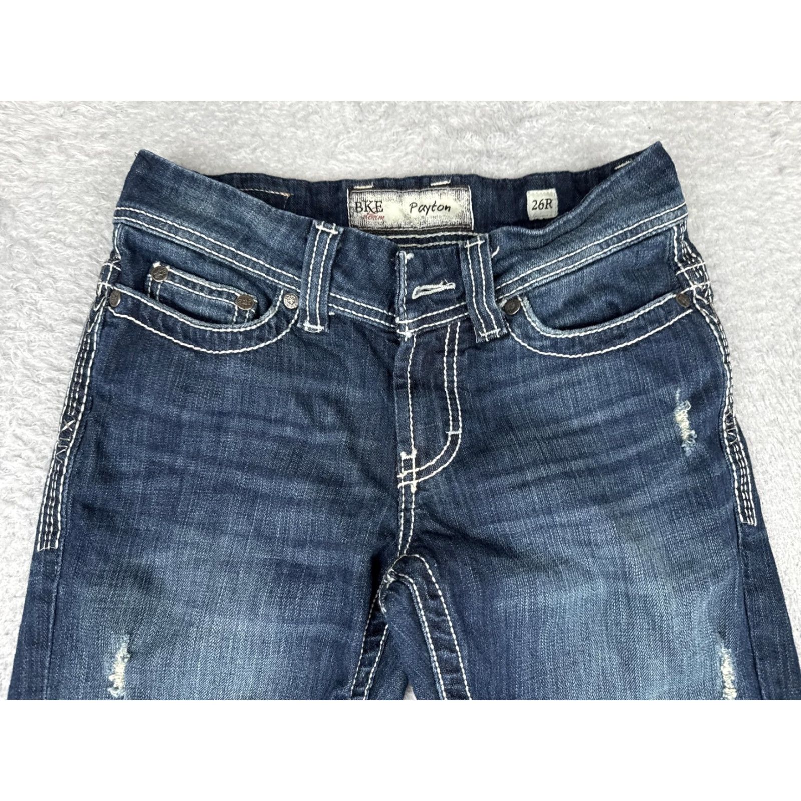 Vintage BKE Payton Jeans Women 26R Blue Medium Wash Straight Distressed 5-Pocket Denim Regular 30in Inseam 26x30 Size 26" / US 2 / IT 38 - 5 Thumbnail