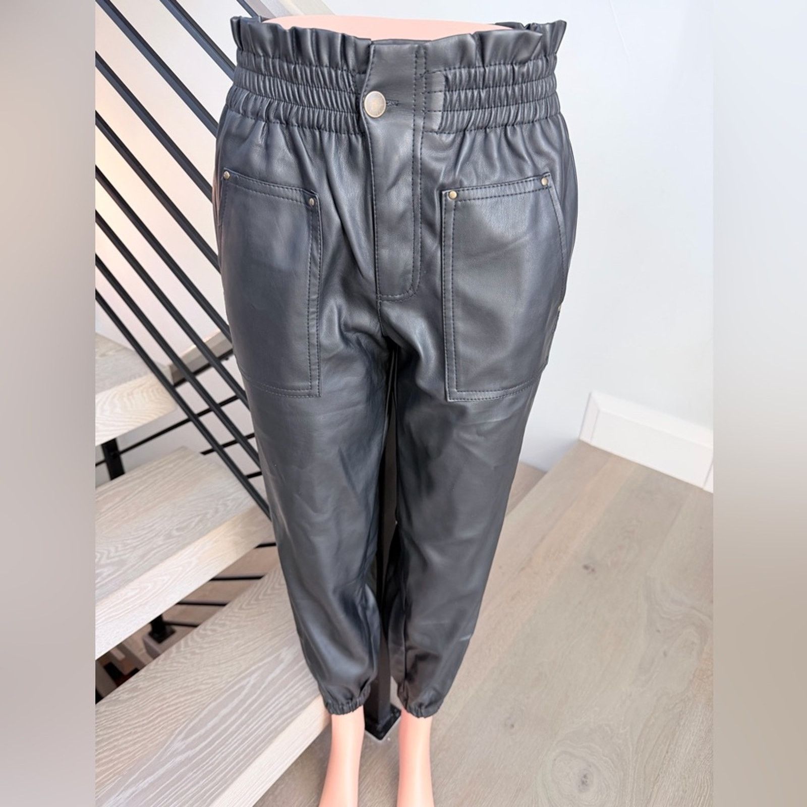 Other New Y2K Black Faux Leather Jogger Pants size S Size 26" / US 2 / IT 38 - 6 Thumbnail
