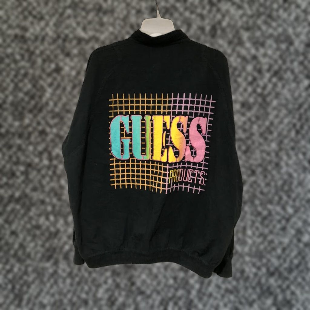 Guess VINTAGE Guess Bomber Jacket XL Black 90s Hip Hop Men Zip Puff Print 25 x 30 Size US XL / EU 56 / 4 - 1 Thumbnail
