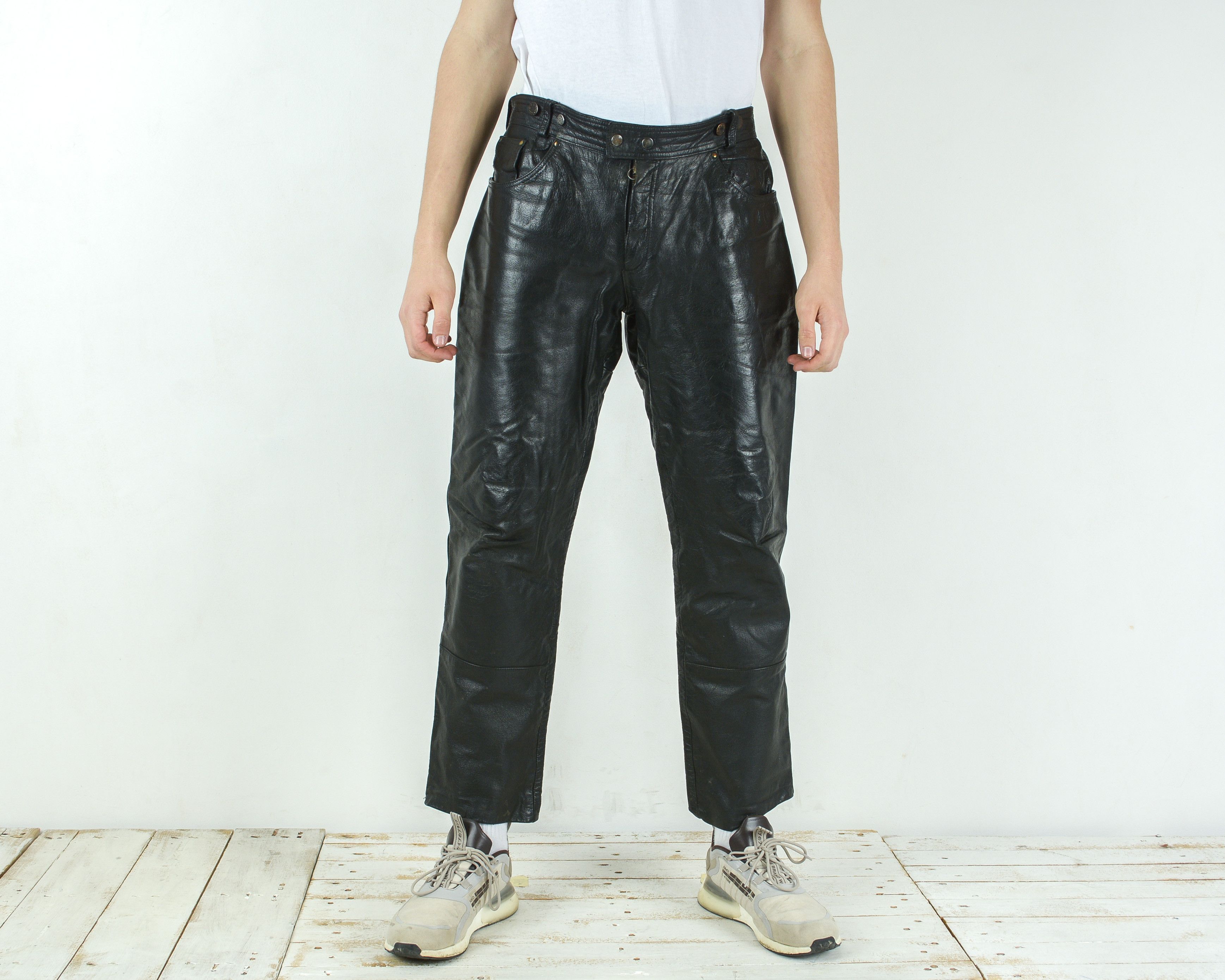 image of Louis W38 L30 Leather Pants Trousers Biker Grunge Motorcycle in Black, Men's