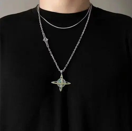 Jewelry x Military Neptune Pendant Necklace in Silver, Men's