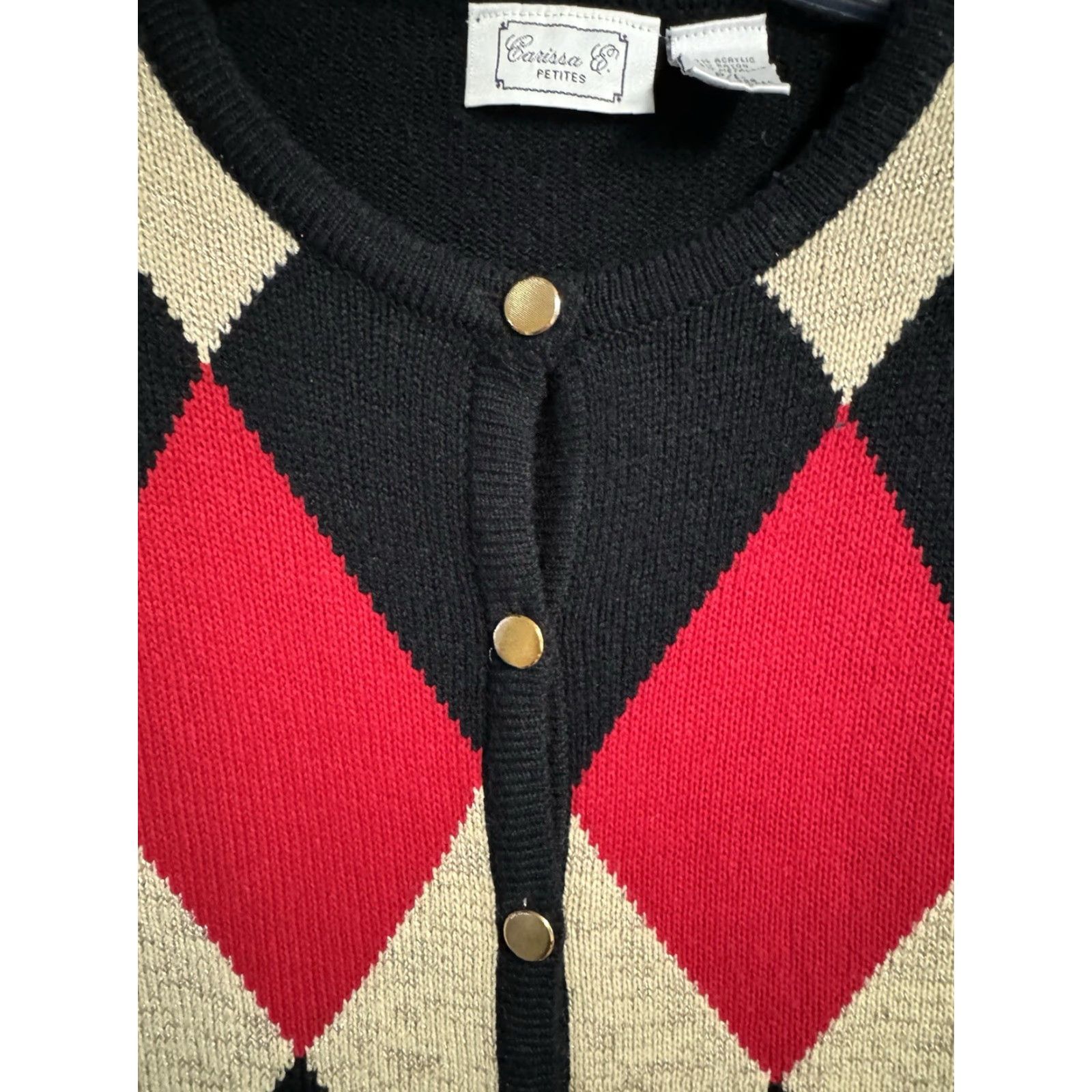 Vintage VINTAGE 80s Carissa E Cardigan Sweater Petite Large Argyle Sparkly Shoulder Pads Holiday Women Woman Cardigan Size L / US 10 / IT 46 - 4 Thumbnail