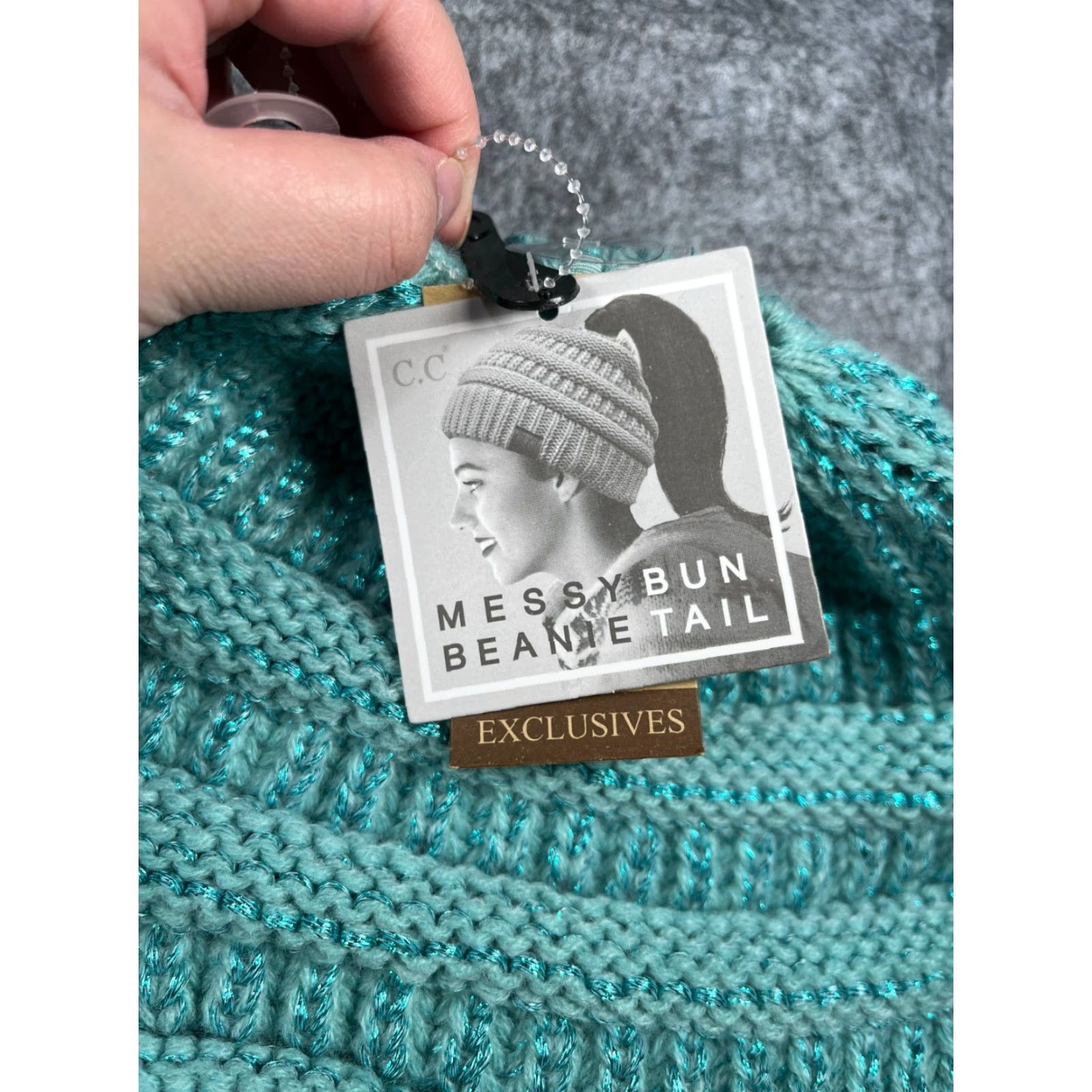 Vintage C.C Exclusive Beanie Women One Size Blue Knit Acrylic Sparkly Pony Tail Logo Hat Womens Size ONE SIZE - 5 Thumbnail