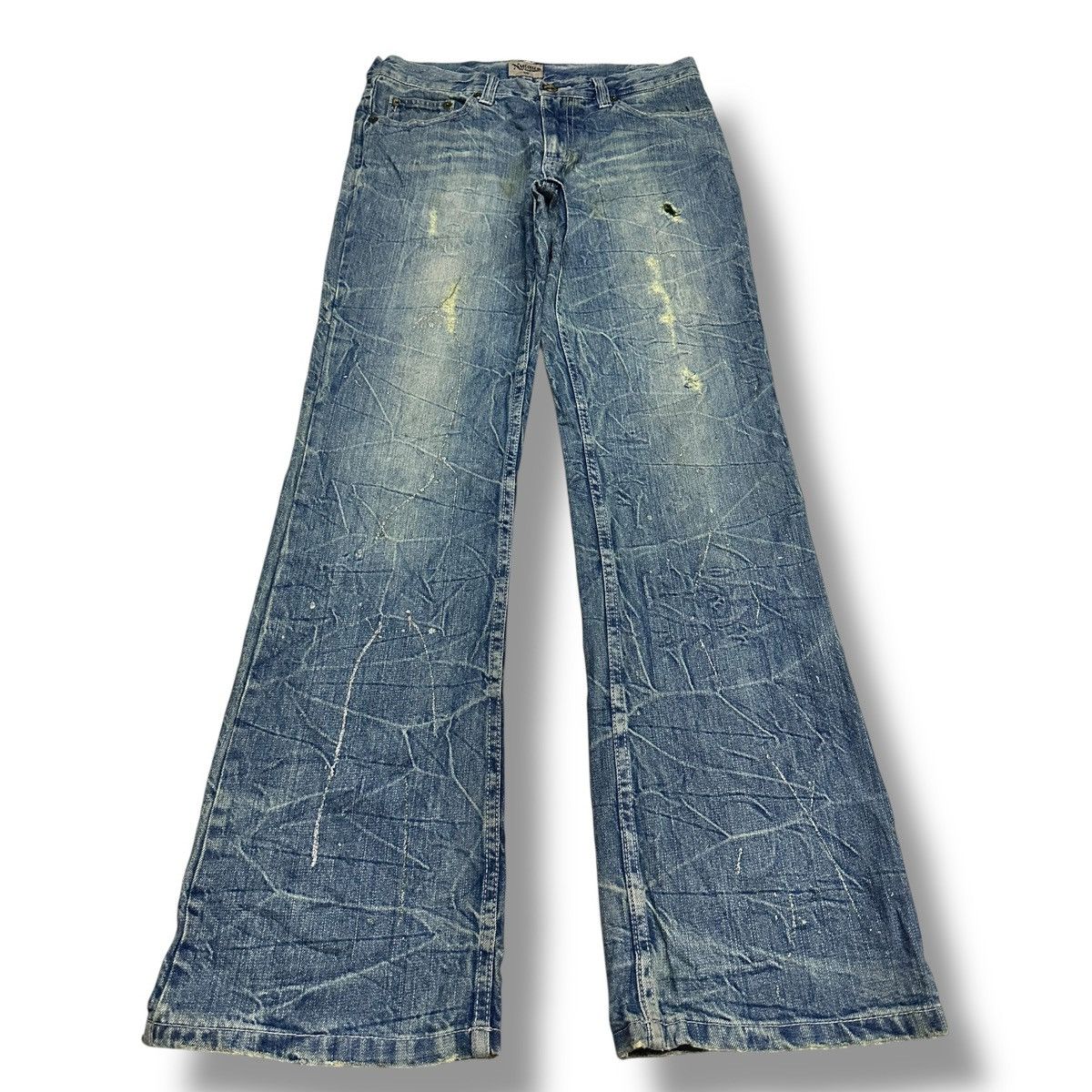Japanese Brand Nylaus Vintage Distressed With Baggy Wideleg & Thunder Wash Size US 33 - 1 Thumbnail